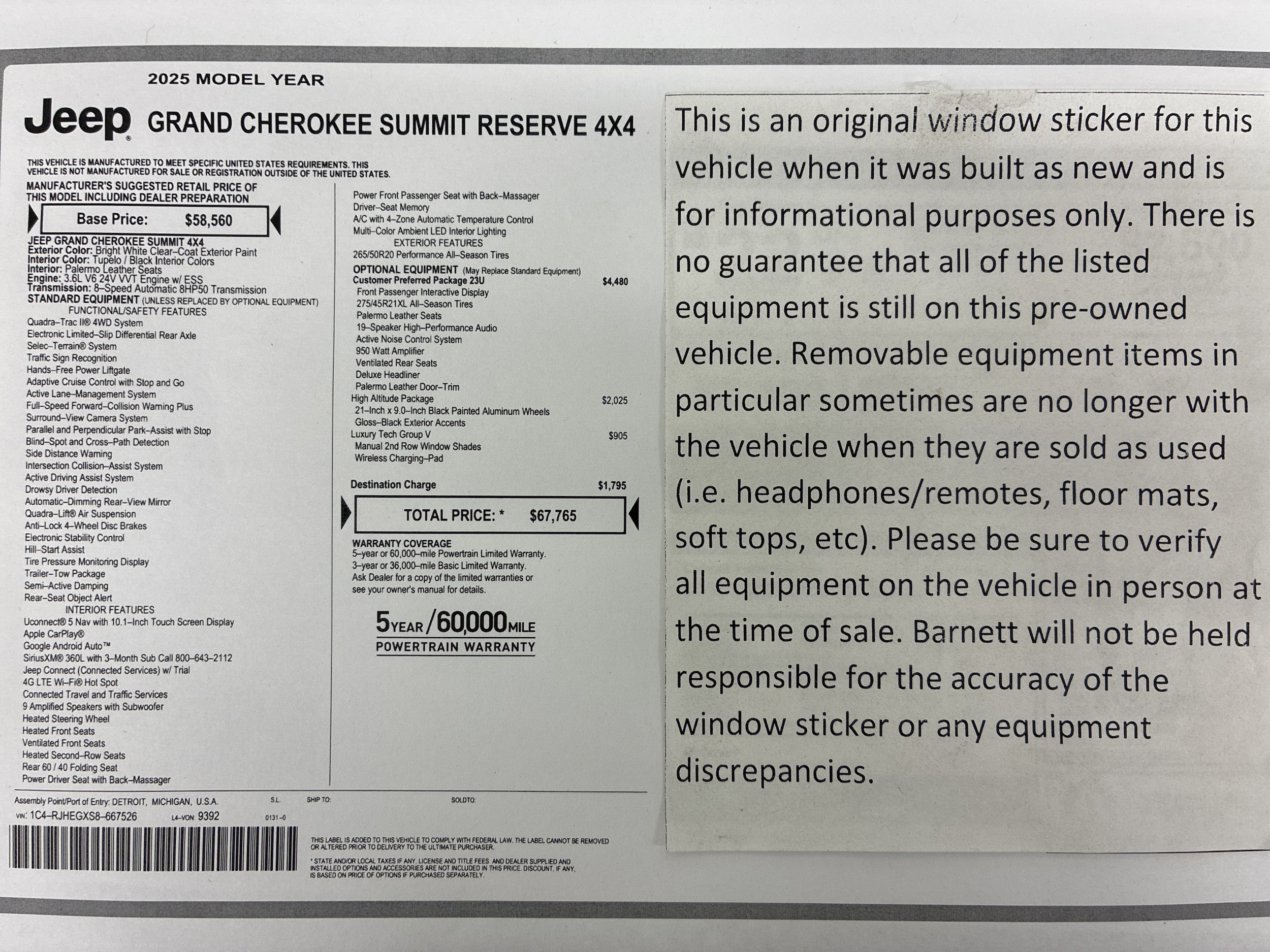 Used 2025 Jeep Grand Cherokee Summit Reserve with VIN 1C4RJHEGXS8667526 for sale in Saint Paul, Minnesota