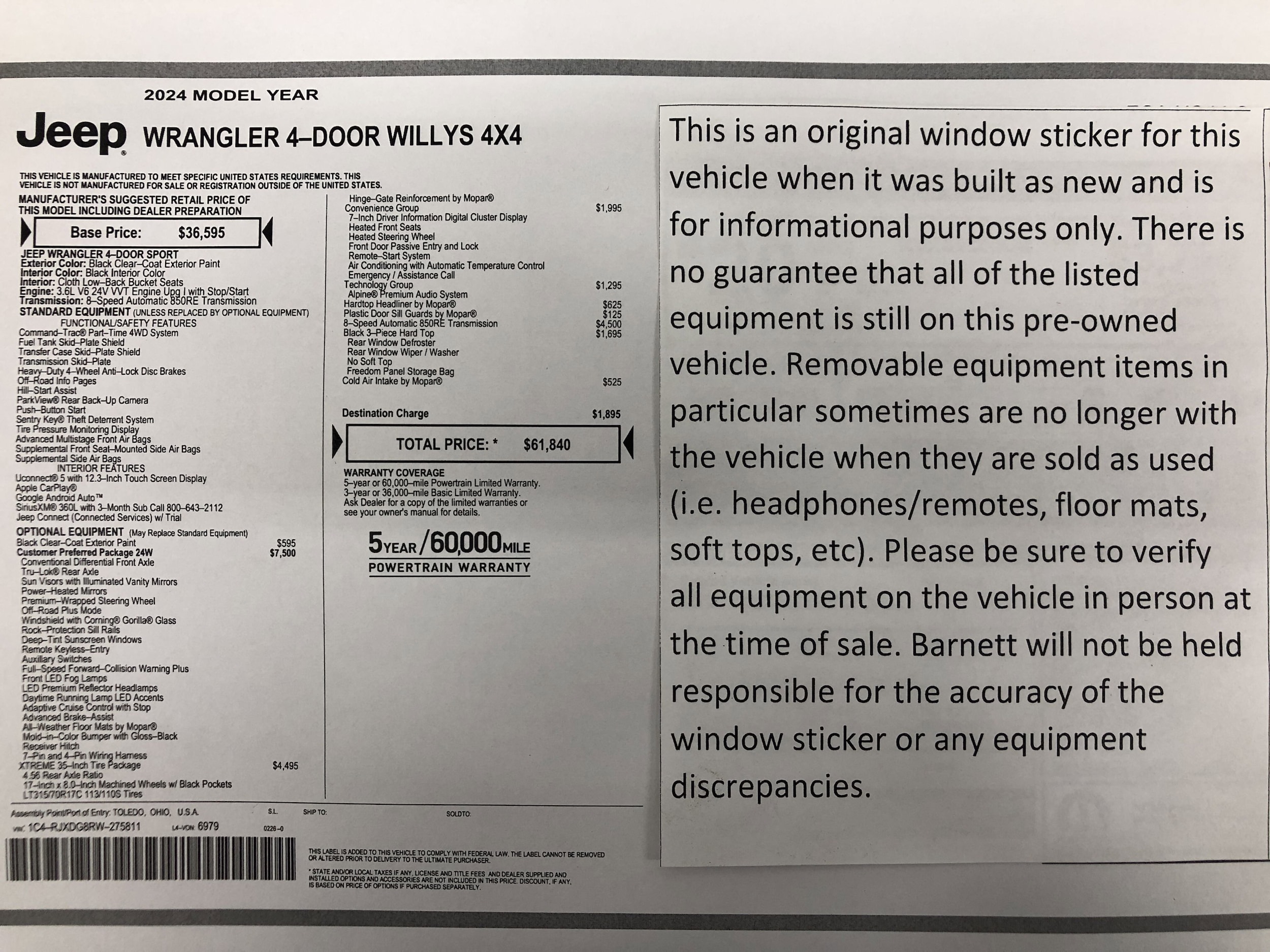 Used 2024 Jeep Wrangler 4-Door Willys with VIN 1C4RJXDG8RW275811 for sale in White Bear Lake, Minnesota