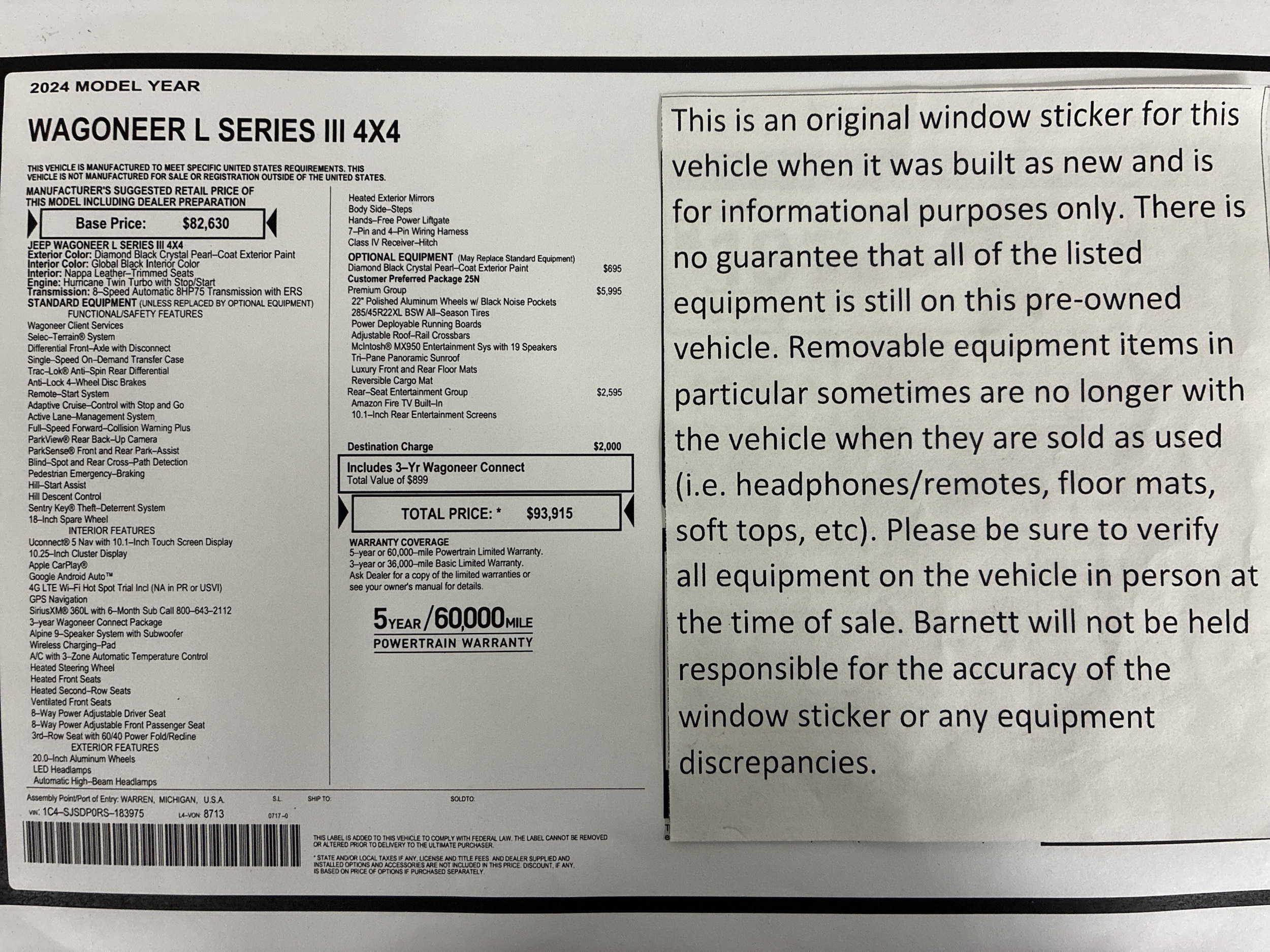 Certified 2024 Jeep Wagoneer L Series III with VIN 1C4SJSDP0RS183975 for sale in White Bear Township, Minnesota