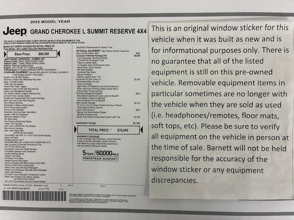 Certified 2025 Jeep Grand Cherokee L Summit Reserve High Altitude SUV