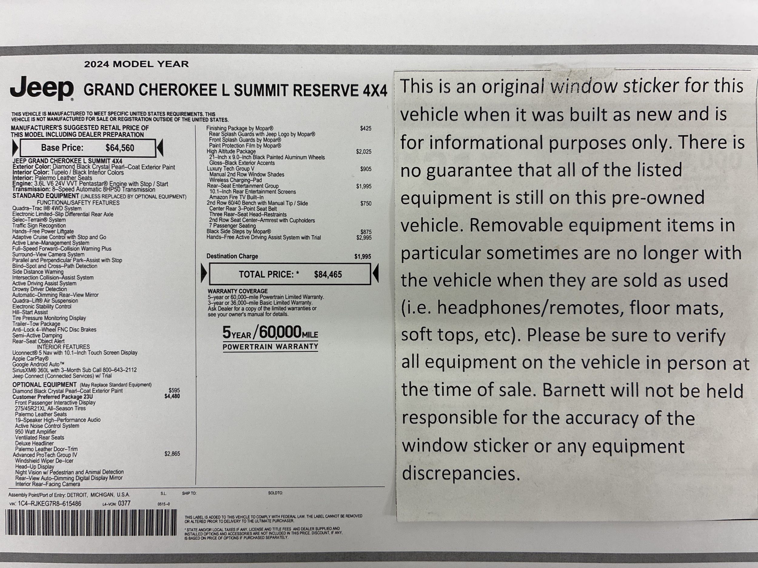 Used 2024 Jeep Grand Cherokee L Summit Reserve with VIN 1C4RJKEG7R8615486 for sale in Saint Paul, Minnesota