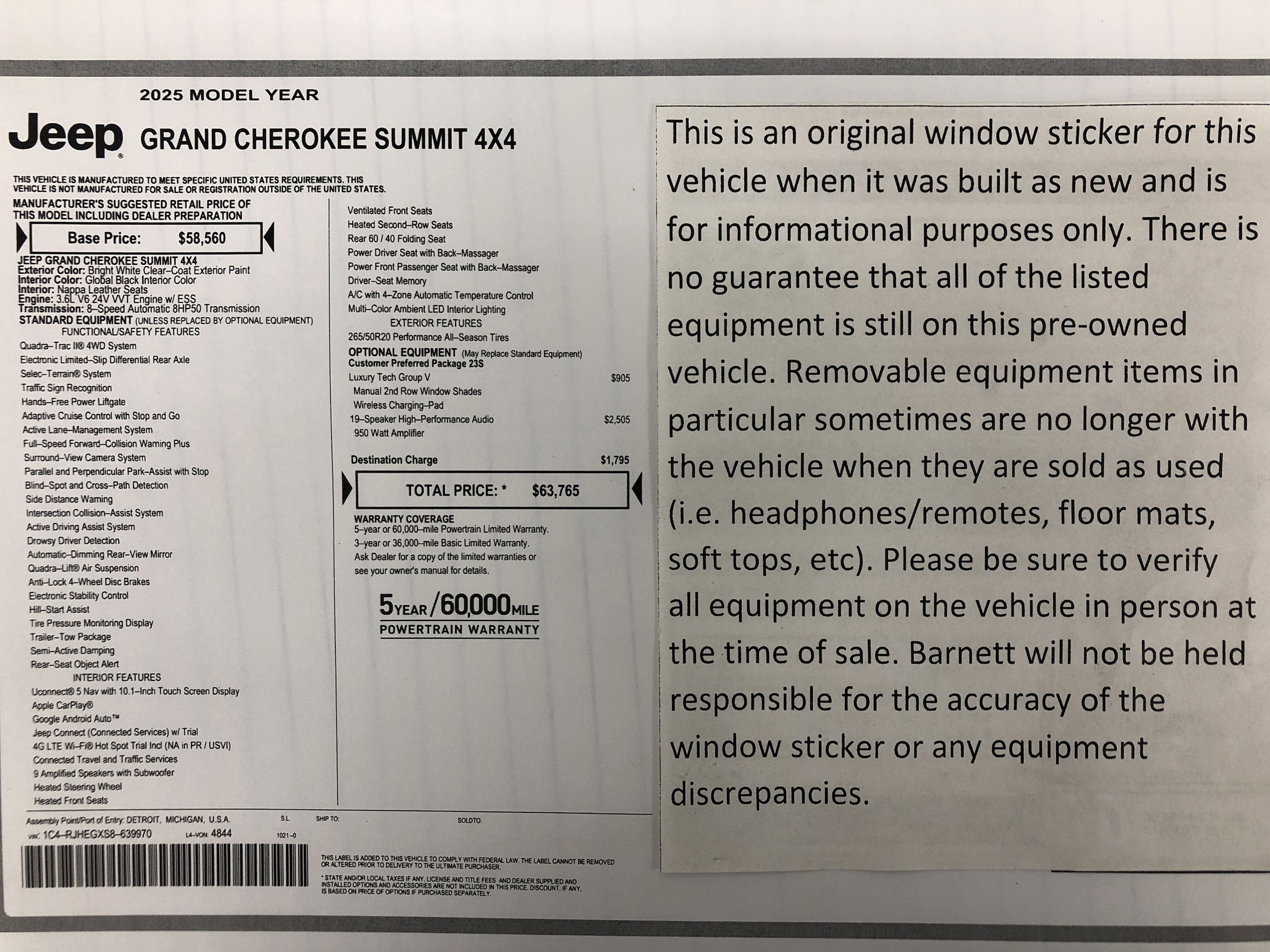 Used 2025 Jeep Grand Cherokee Summit with VIN 1C4RJHEGXS8639970 for sale in White Bear Lake, Minnesota