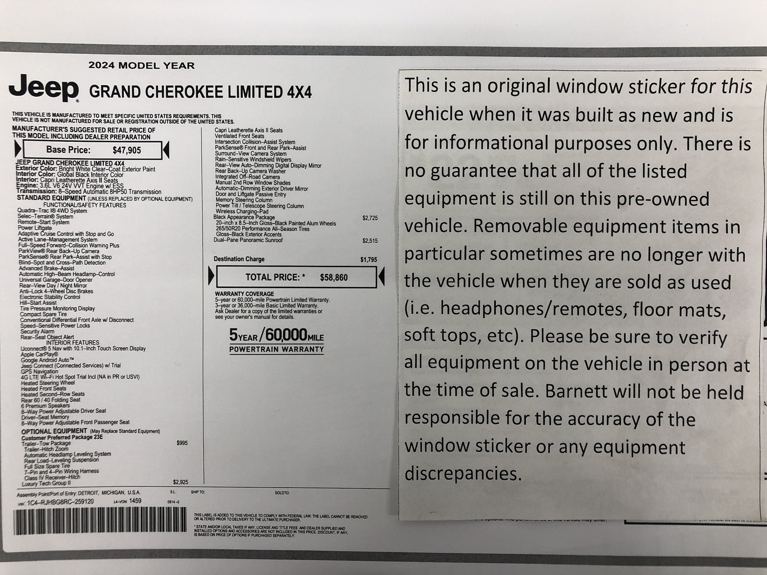 Certified 2024 Jeep Grand Cherokee Limited with VIN 1C4RJHBG8RC259120 for sale in White Bear Township, Minnesota