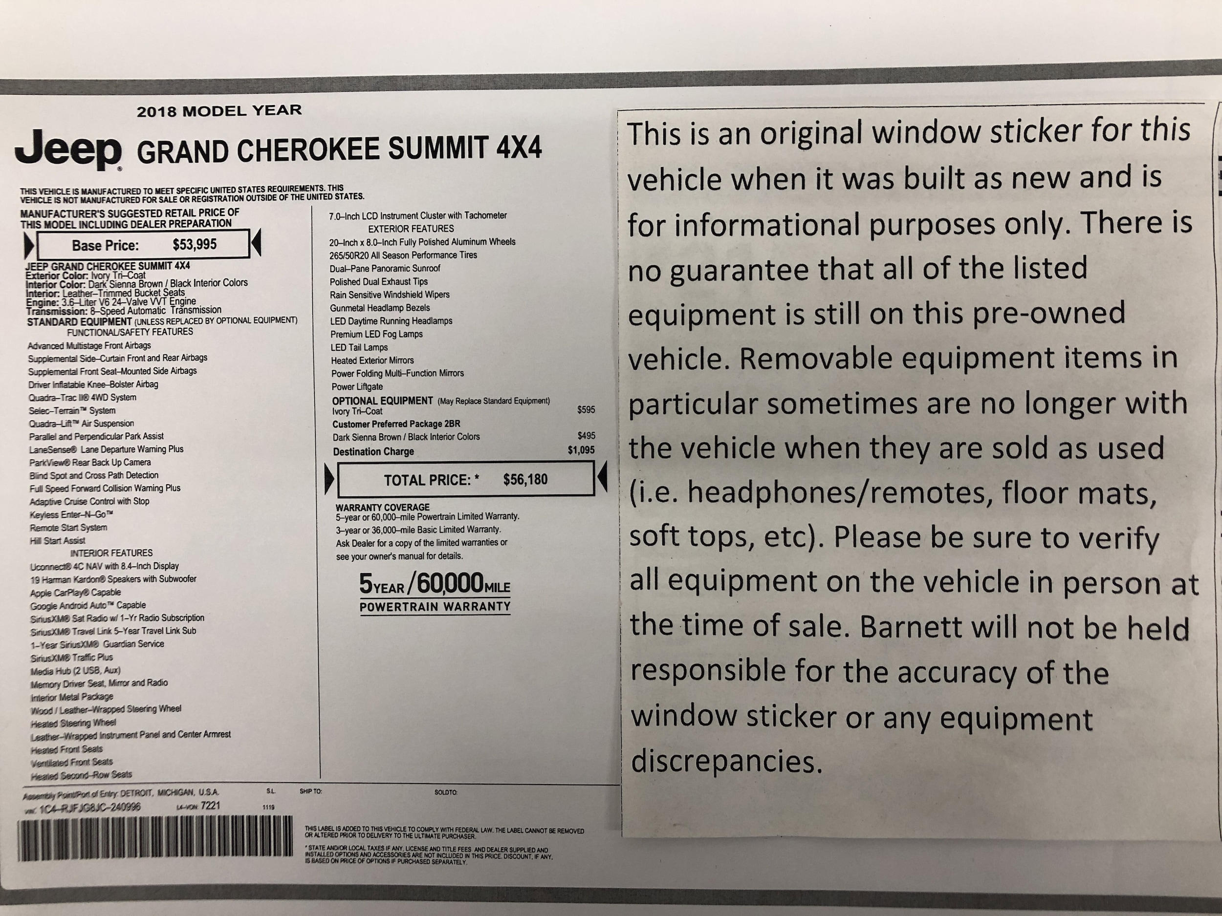 Used 2018 Jeep Grand Cherokee Summit with VIN 1C4RJFJG8JC240996 for sale in White Bear Lake, Minnesota