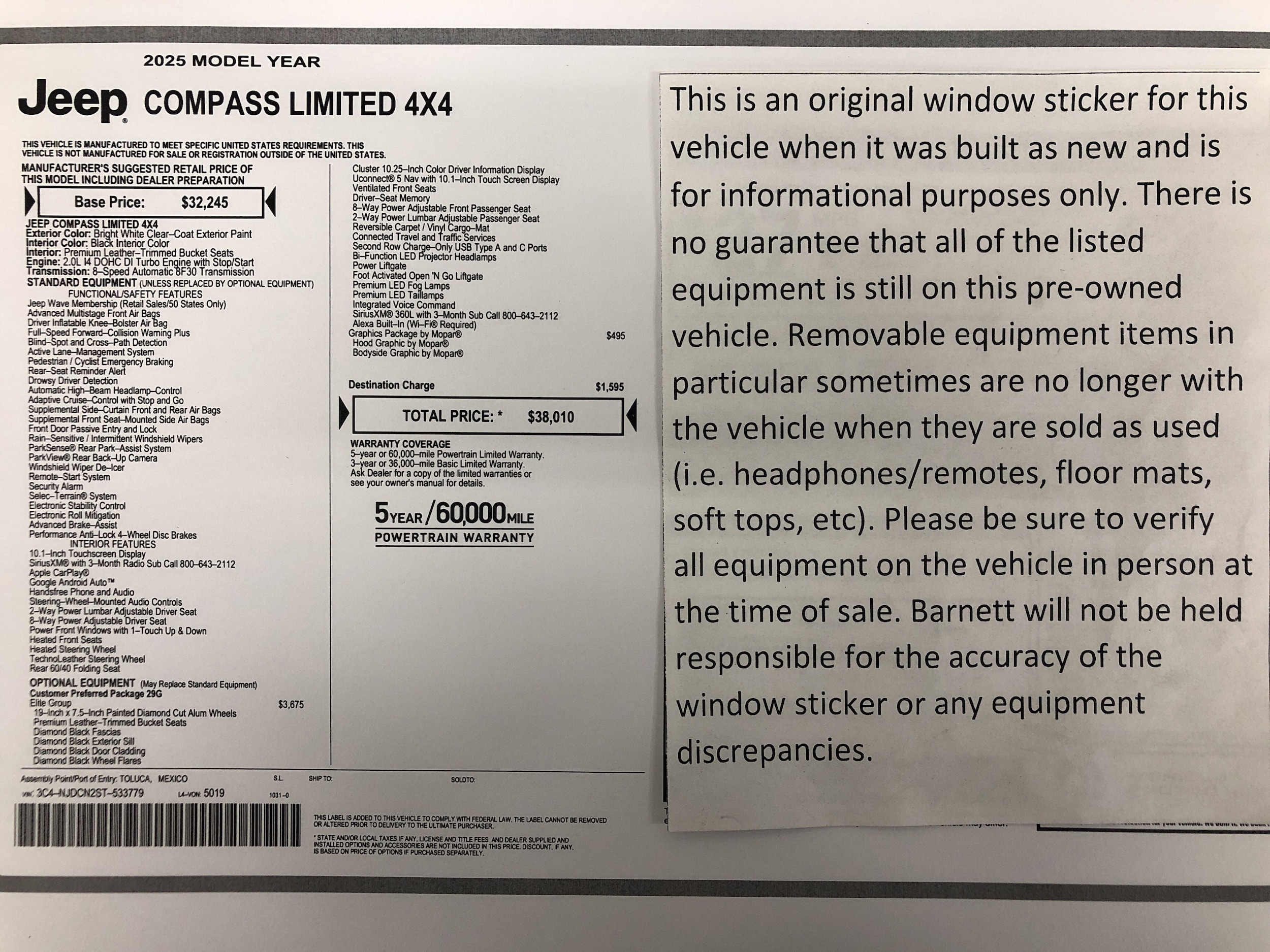 Used 2025 Jeep Compass Limited with VIN 3C4NJDCN2ST533779 for sale in White Bear Lake, Minnesota