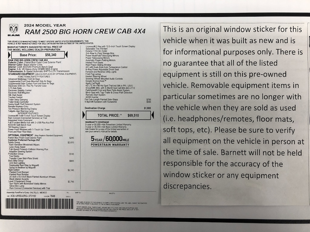 Used 2024 Ram 2500 Big Horn Truck Crew Cab