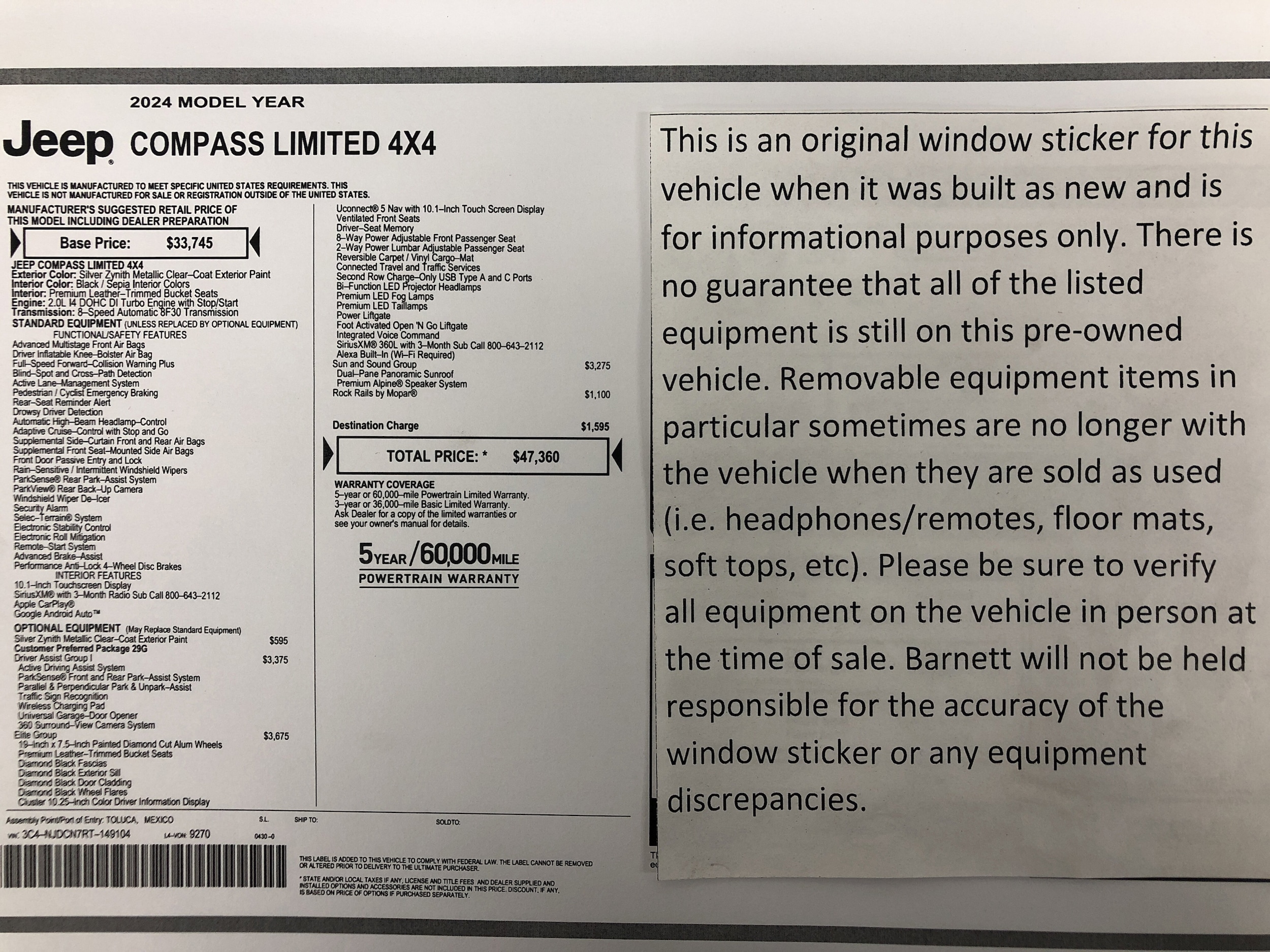 Certified 2024 Jeep Compass Limited with VIN 3C4NJDCN7RT149104 for sale in White Bear Lake, Minnesota