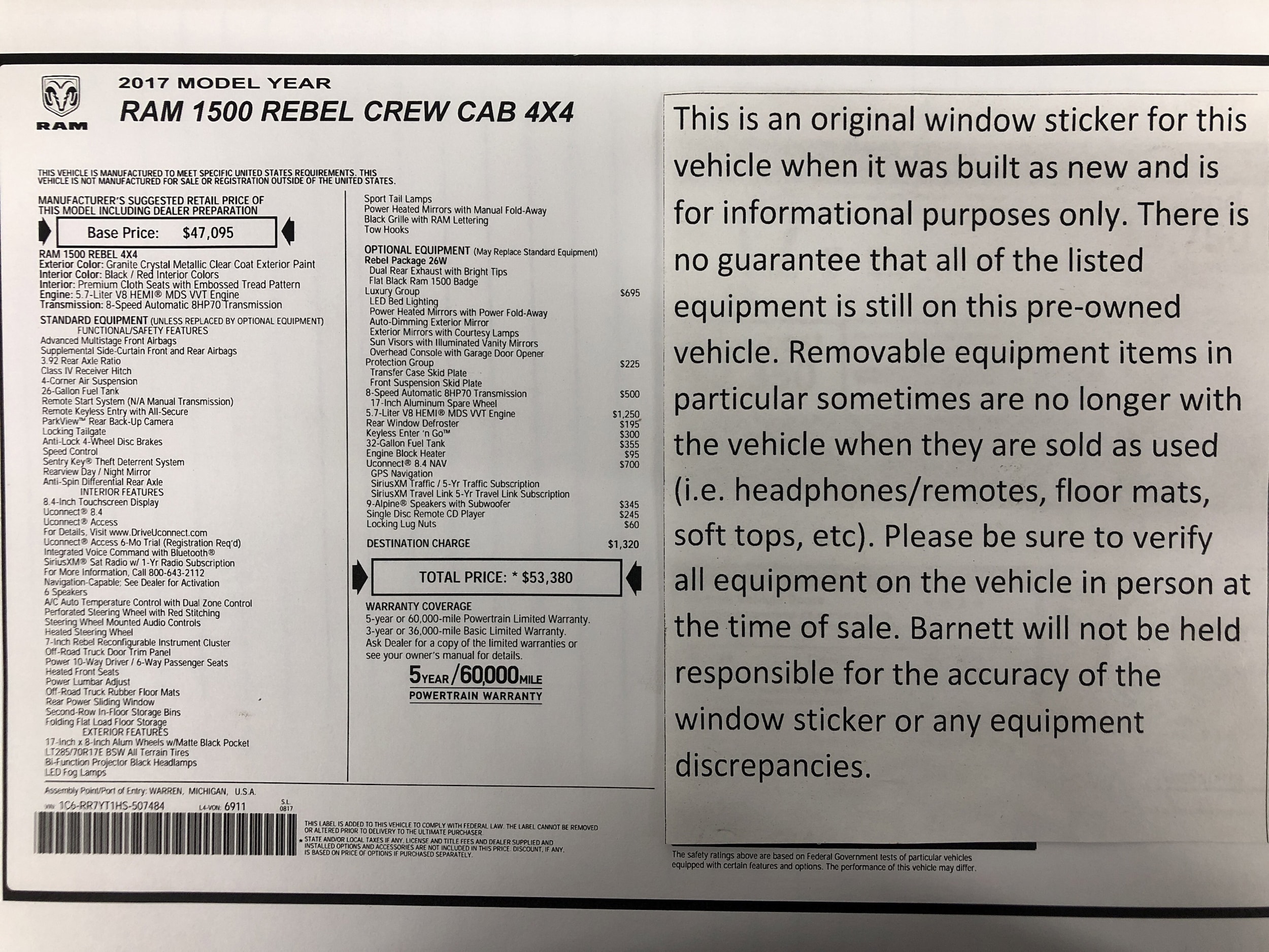 Used 2017 RAM Ram 1500 Pickup Rebel with VIN 1C6RR7YT1HS507484 for sale in White Bear Lake, Minnesota