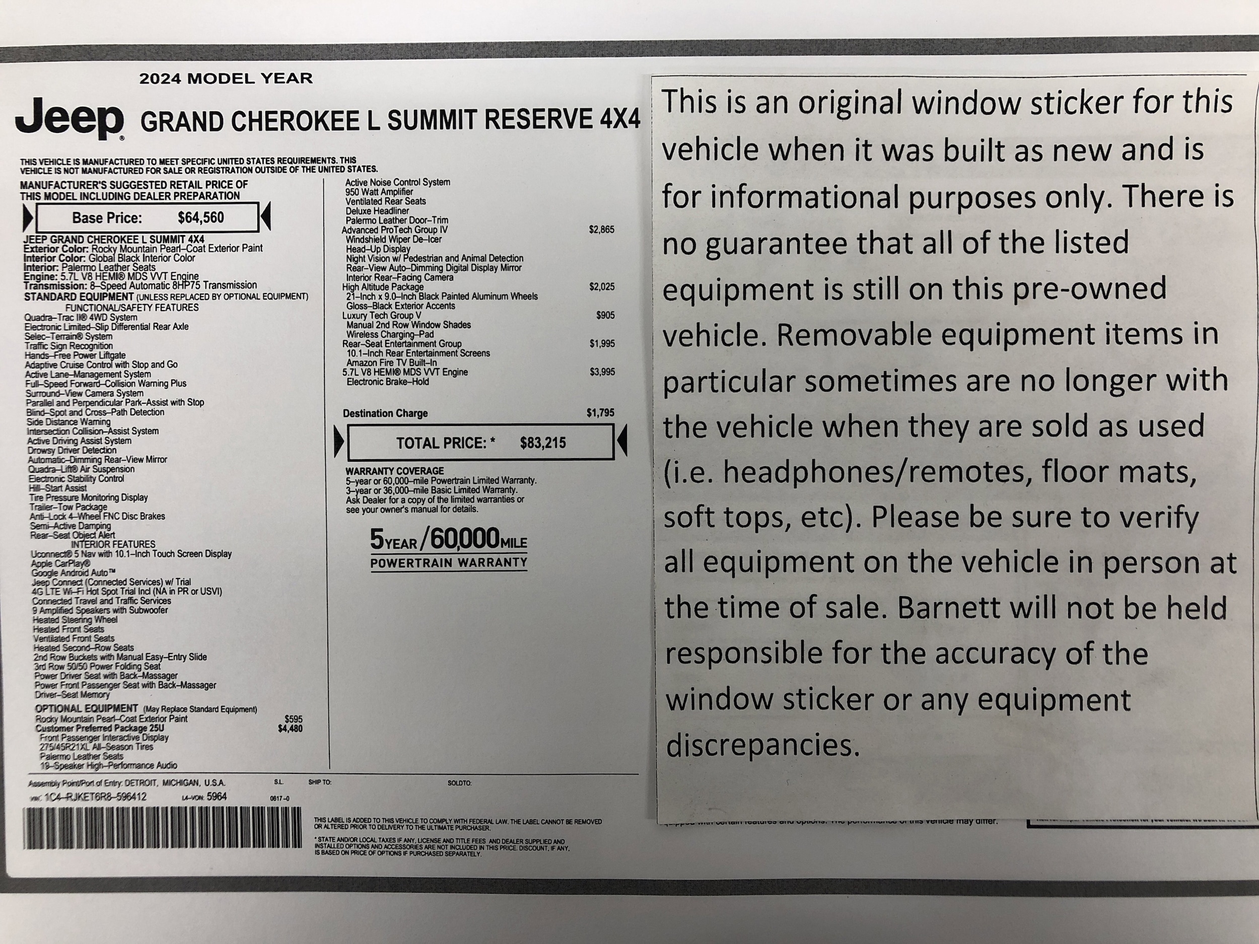 Used 2024 Jeep Grand Cherokee L Summit Reserve with VIN 1C4RJKET6R8596412 for sale in White Bear Lake, Minnesota