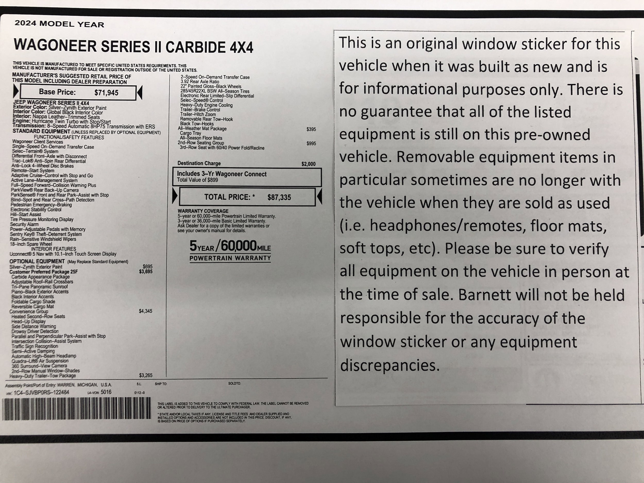 Used 2024 Jeep Wagoneer Series II with VIN 1C4SJVBP0RS122484 for sale in White Bear Lake, Minnesota