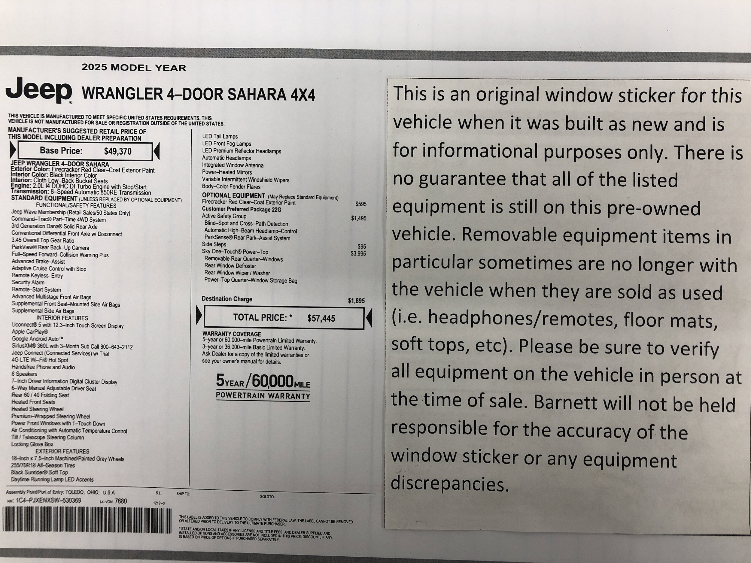 Used 2025 Jeep Wrangler 4-Door Sahara with VIN 1C4PJXENXSW530369 for sale in White Bear Lake, Minnesota