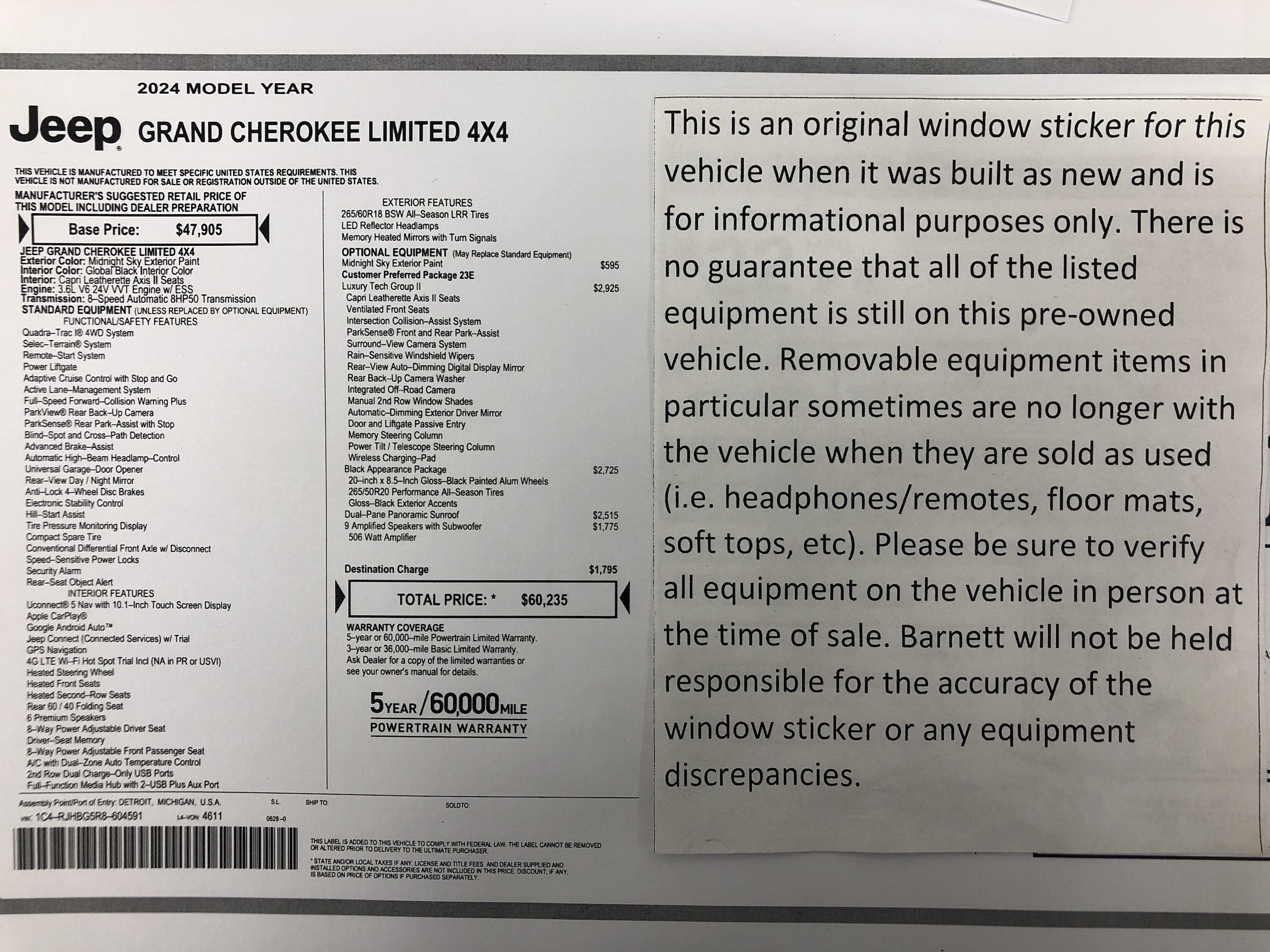 Used 2024 Jeep Grand Cherokee Limited with VIN 1C4RJHBG5R8604591 for sale in White Bear Lake, Minnesota
