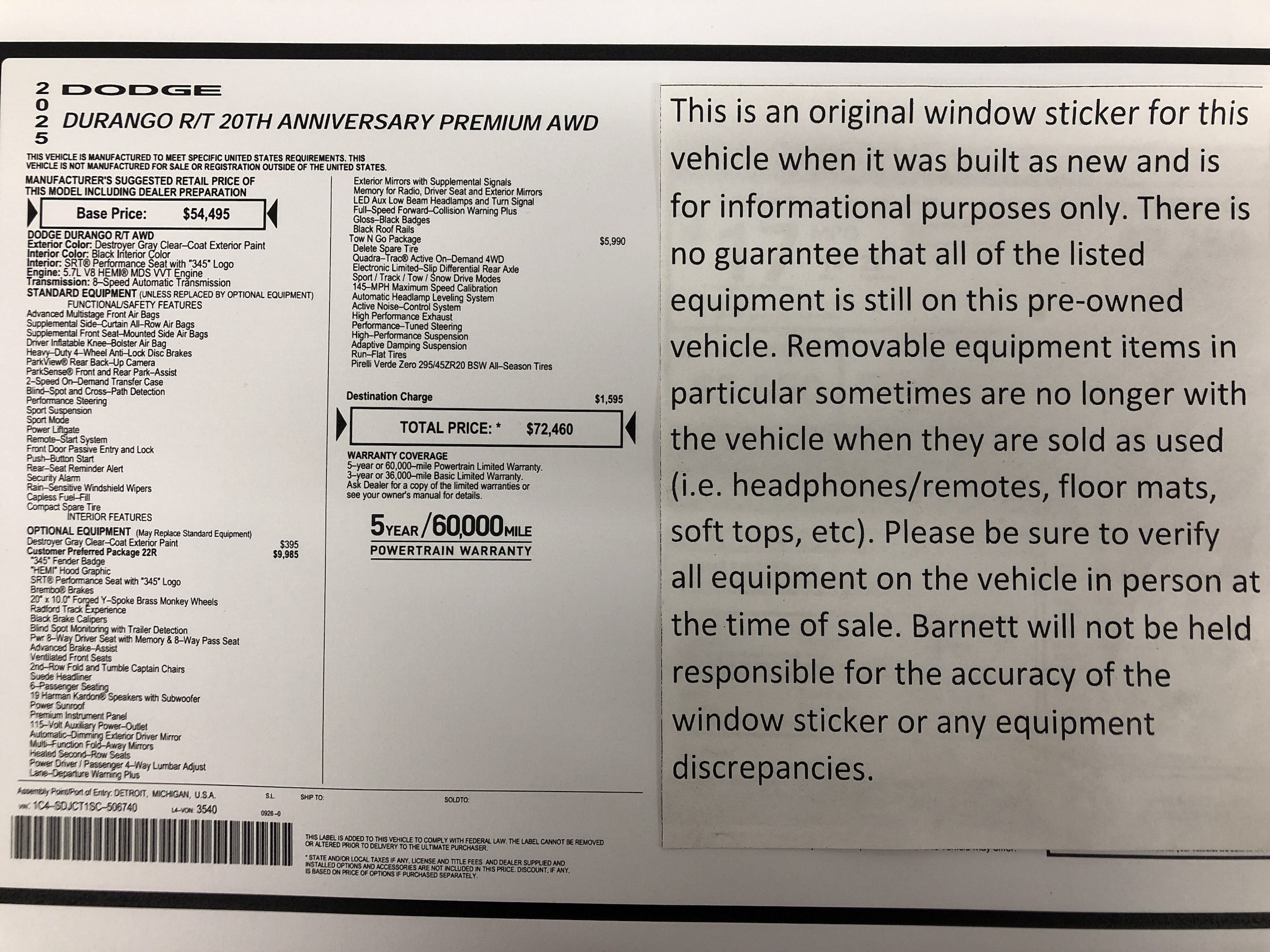 Certified 2025 Dodge Durango R/T with VIN 1C4SDJCT1SC506740 for sale in White Bear Township, Minnesota