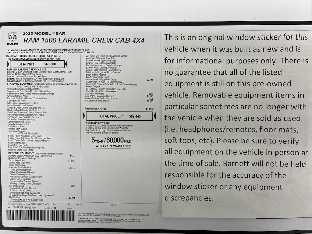 Certified 2025 Ram 1500 Laramie Night Edition Level 2 Truck Crew Cab