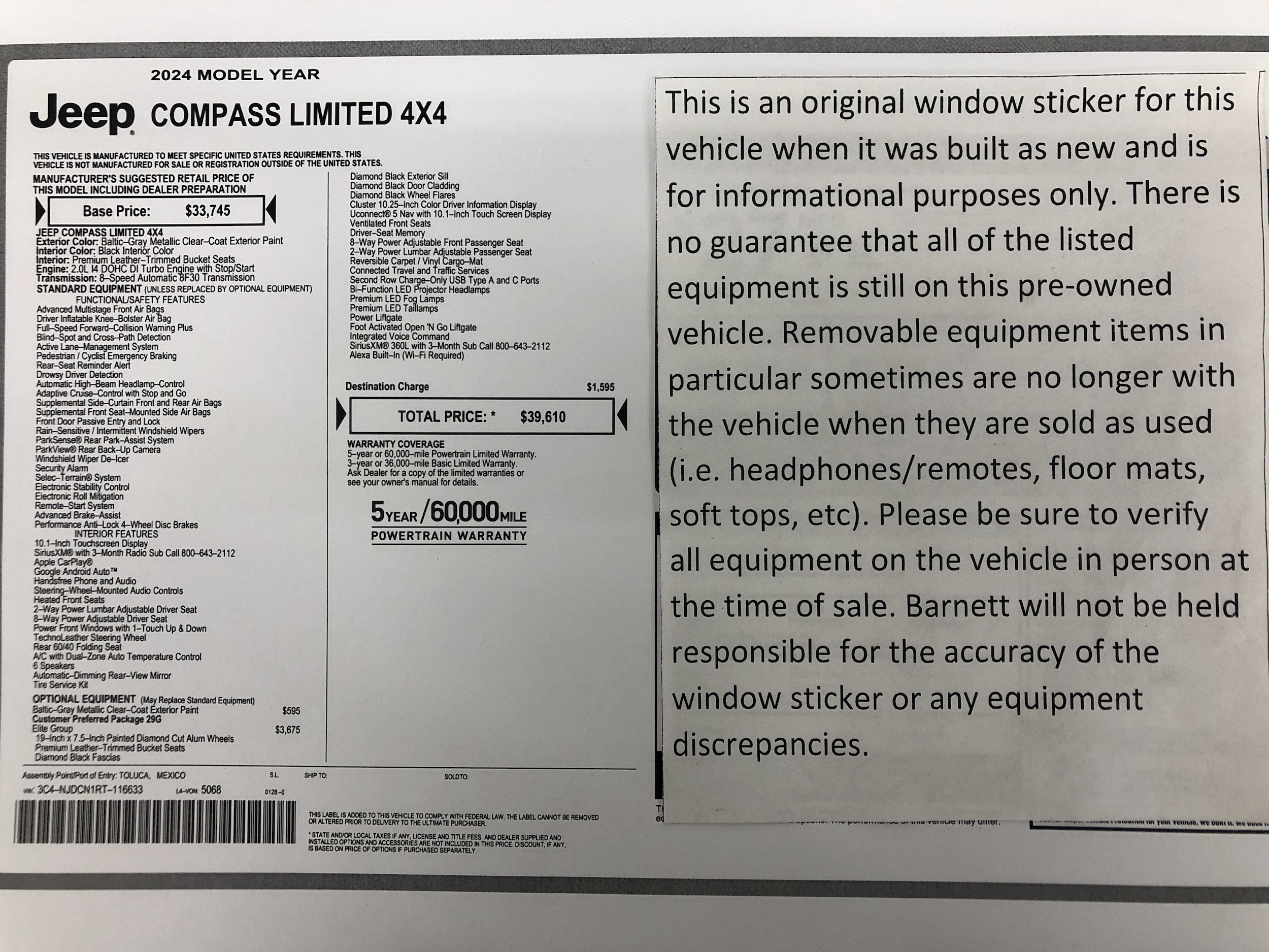 Certified 2024 Jeep Compass Limited with VIN 3C4NJDCN1RT116633 for sale in White Bear Township, Minnesota