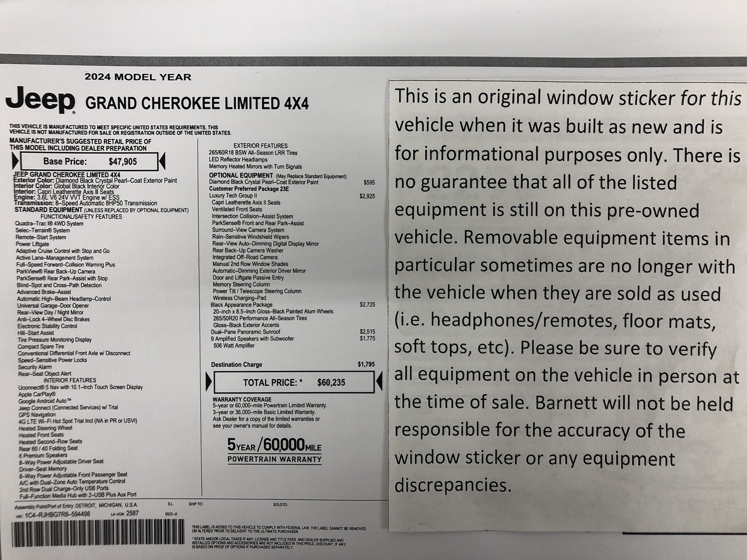 Certified 2024 Jeep Grand Cherokee Limited with VIN 1C4RJHBG7R8594498 for sale in White Bear Township, Minnesota