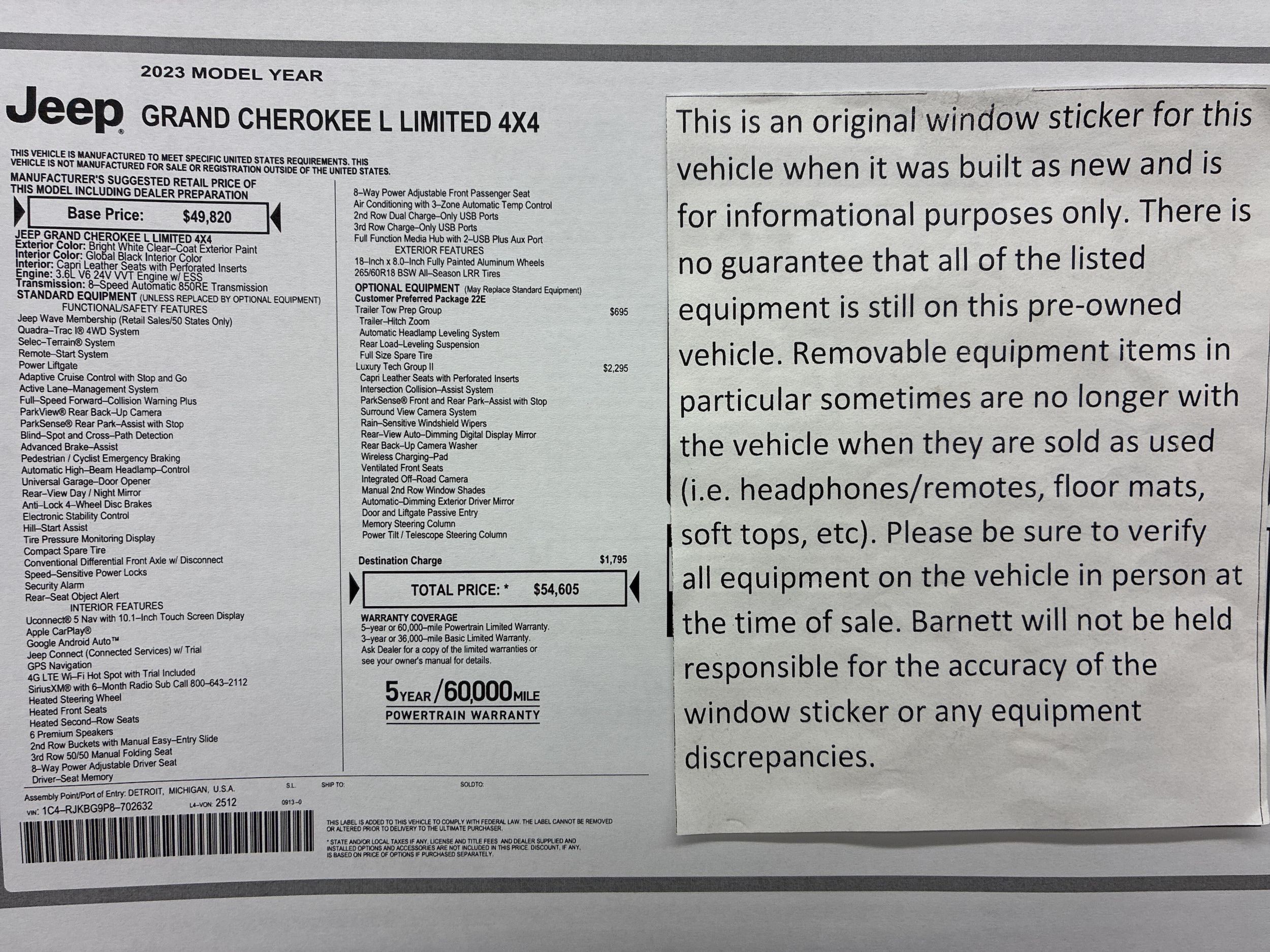 Certified 2023 Jeep Grand Cherokee L Limited with VIN 1C4RJKBG9P8702632 for sale in White Bear Township, Minnesota