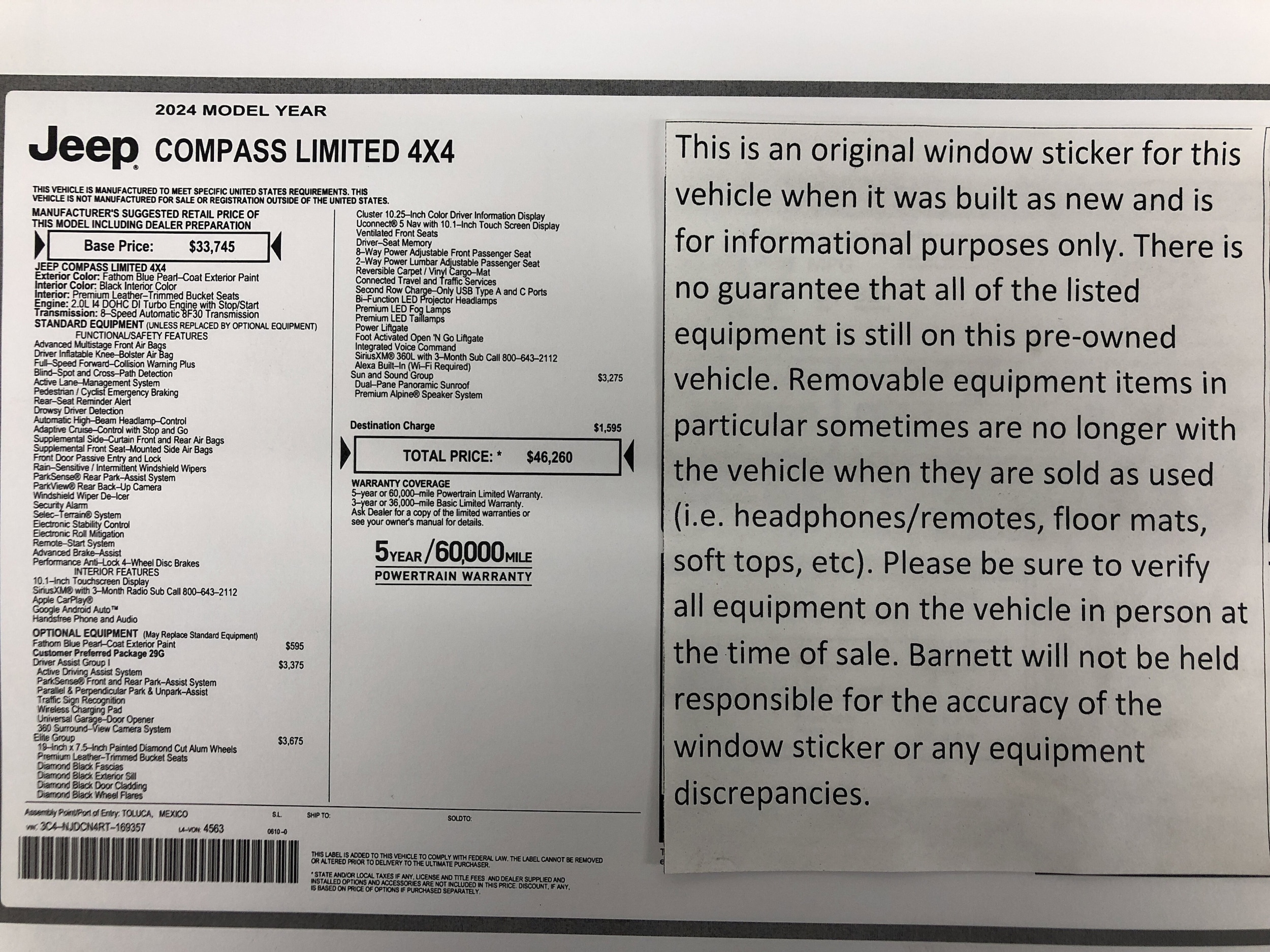 Certified 2024 Jeep Compass Limited with VIN 3C4NJDCN4RT169357 for sale in White Bear Lake, Minnesota