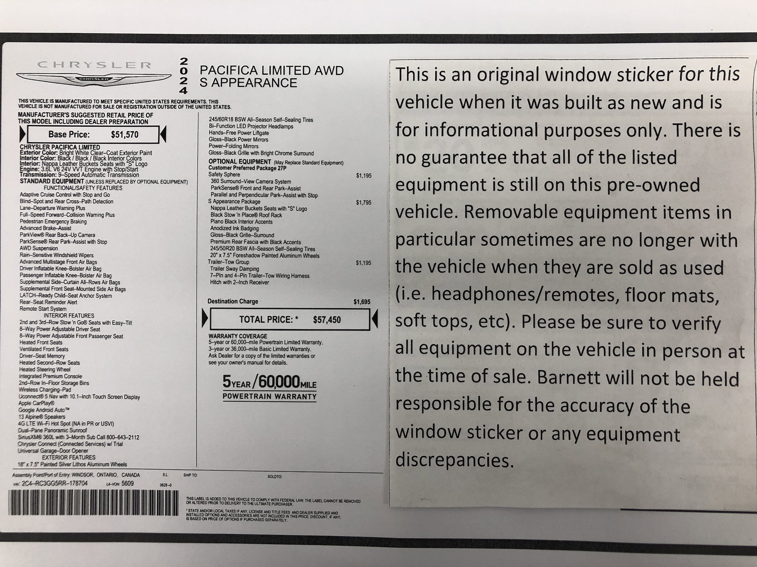 Used 2024 Chrysler Pacifica Limited with VIN 2C4RC3GG5RR178704 for sale in White Bear Lake, Minnesota