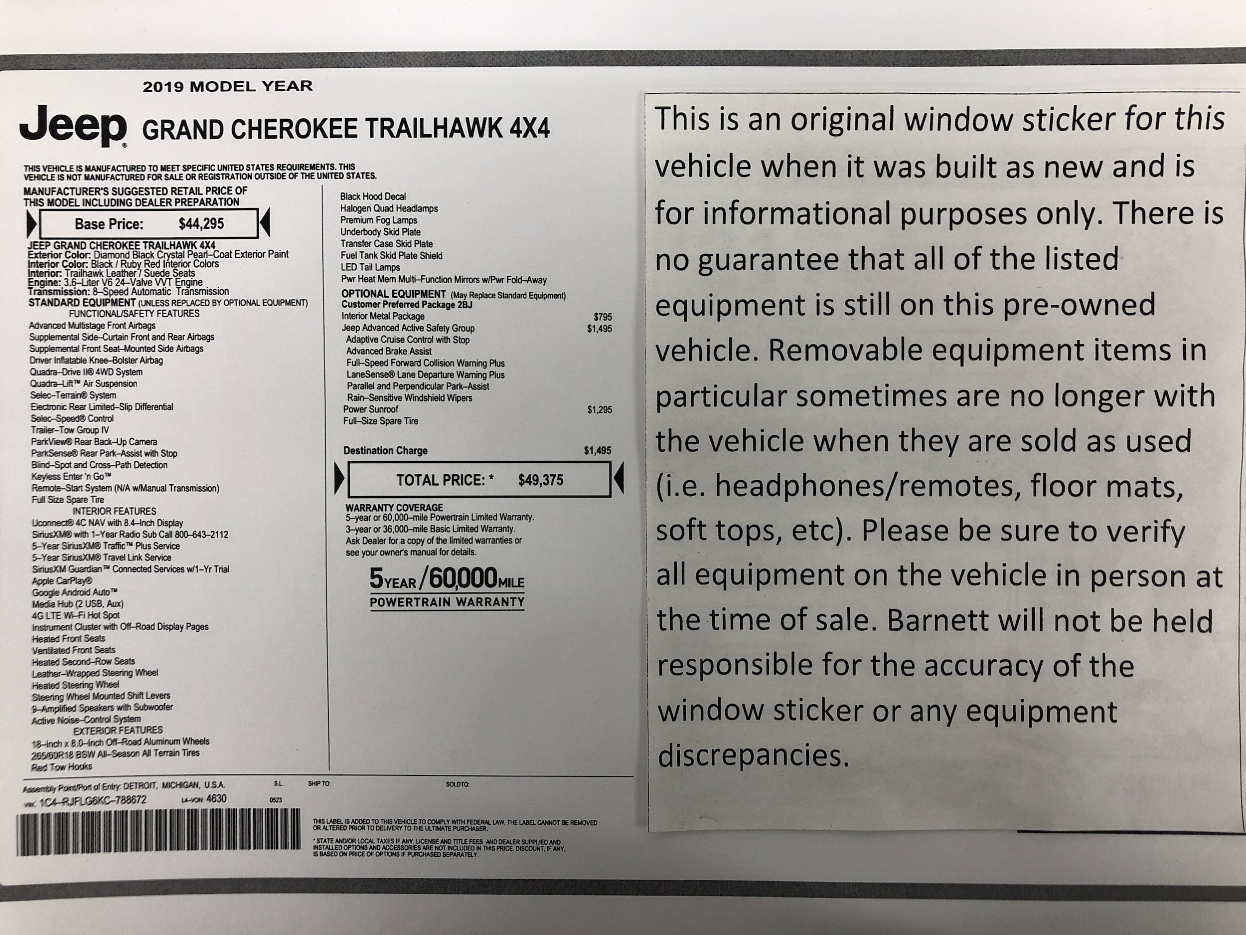 Used 2019 Jeep Grand Cherokee Trailhawk with VIN 1C4RJFLG6KC788672 for sale in White Bear Lake, Minnesota