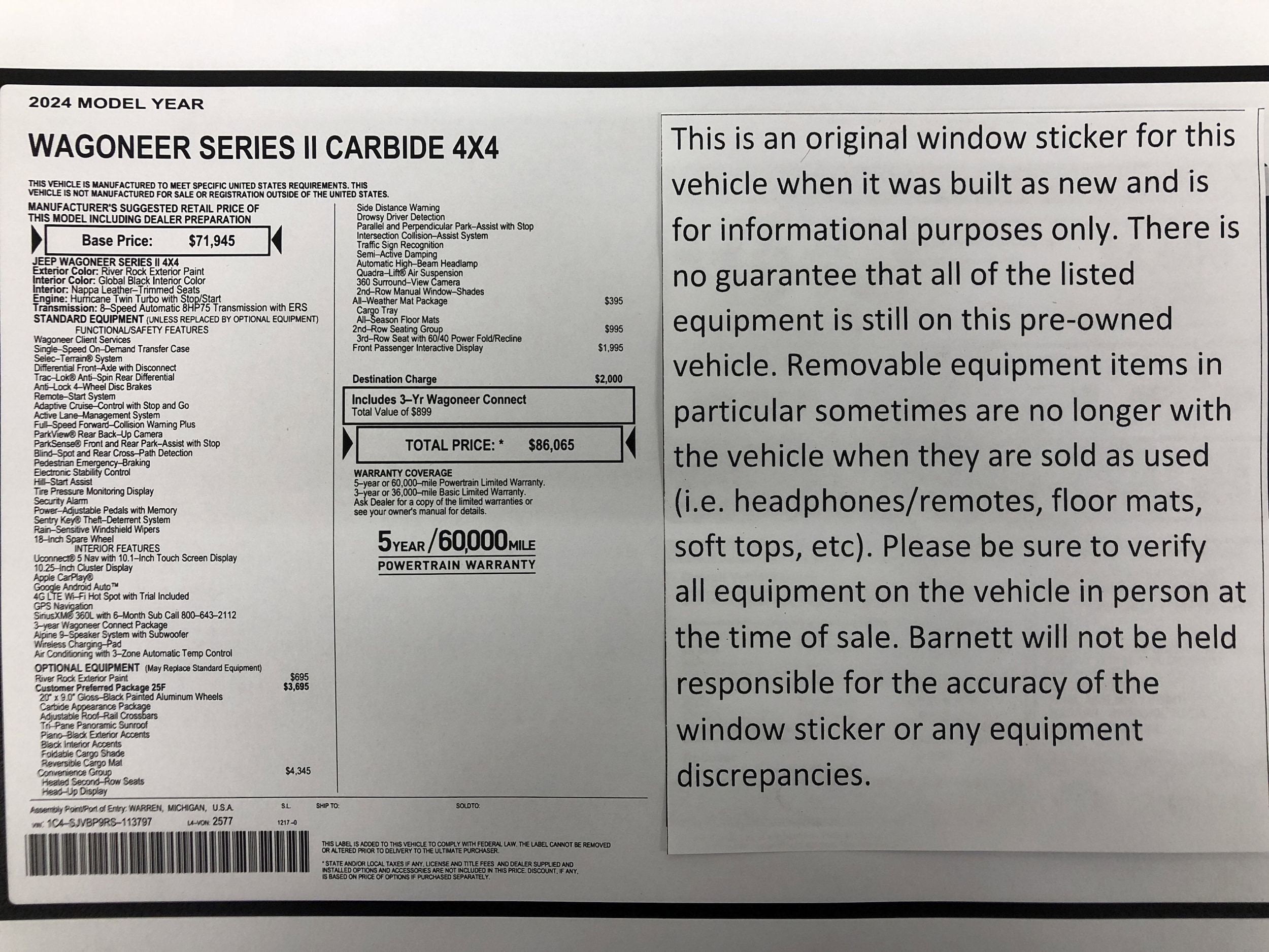 Used 2024 Jeep Wagoneer Series II with VIN 1C4SJVBP9RS113797 for sale in White Bear Lake, Minnesota