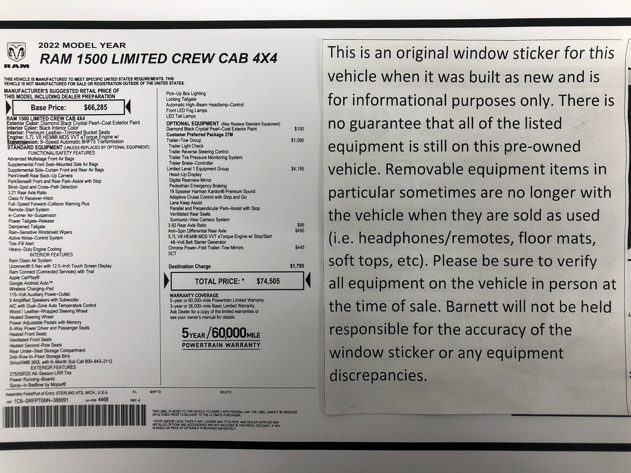 Used 2022 RAM Ram 1500 Pickup Limited with VIN 1C6SRFPT0NN388091 for sale in White Bear Lake, Minnesota