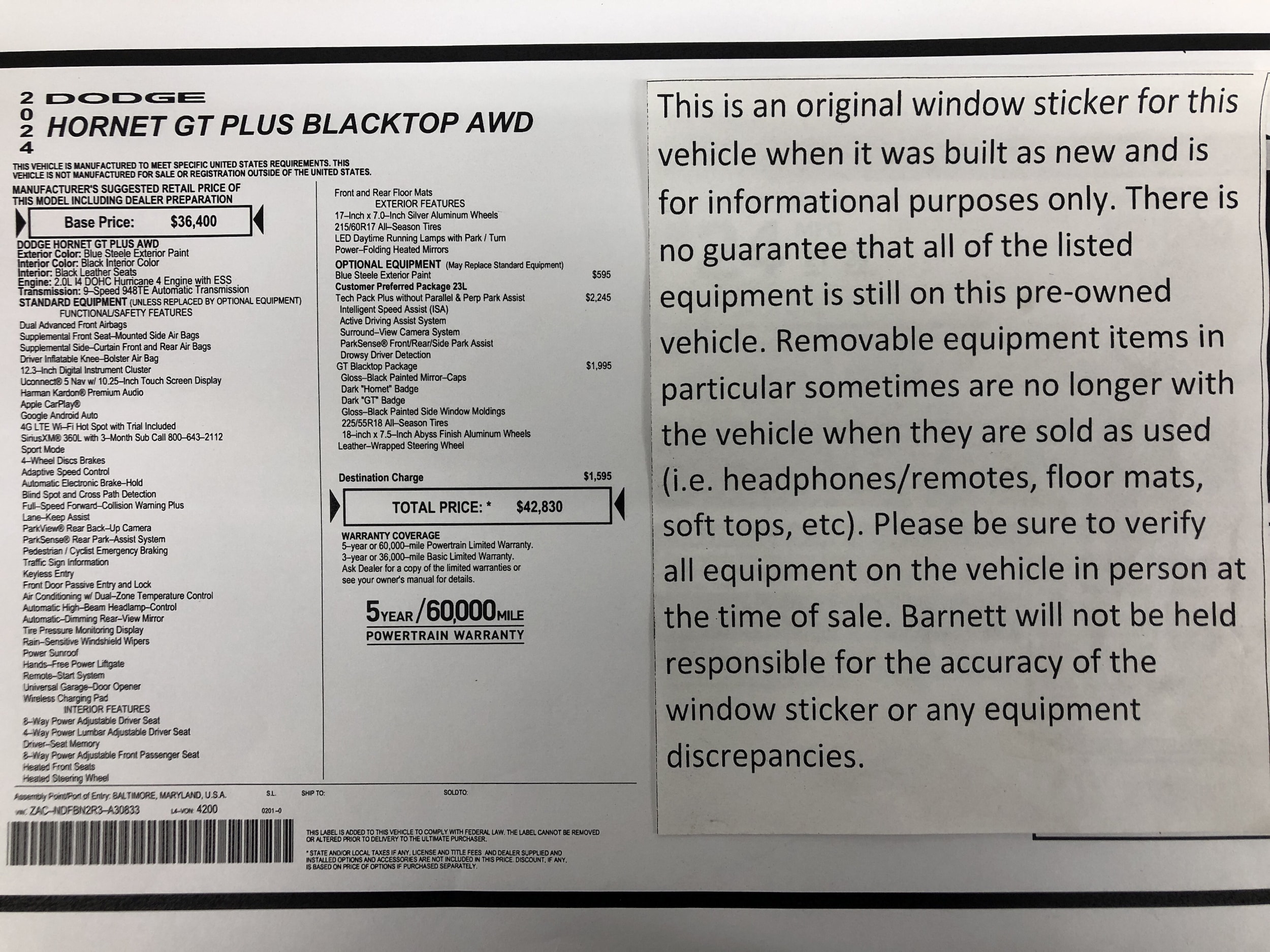 Used 2024 Dodge Hornet GT Plus with VIN ZACNDFBN2R3A30833 for sale in White Bear Township, Minnesota
