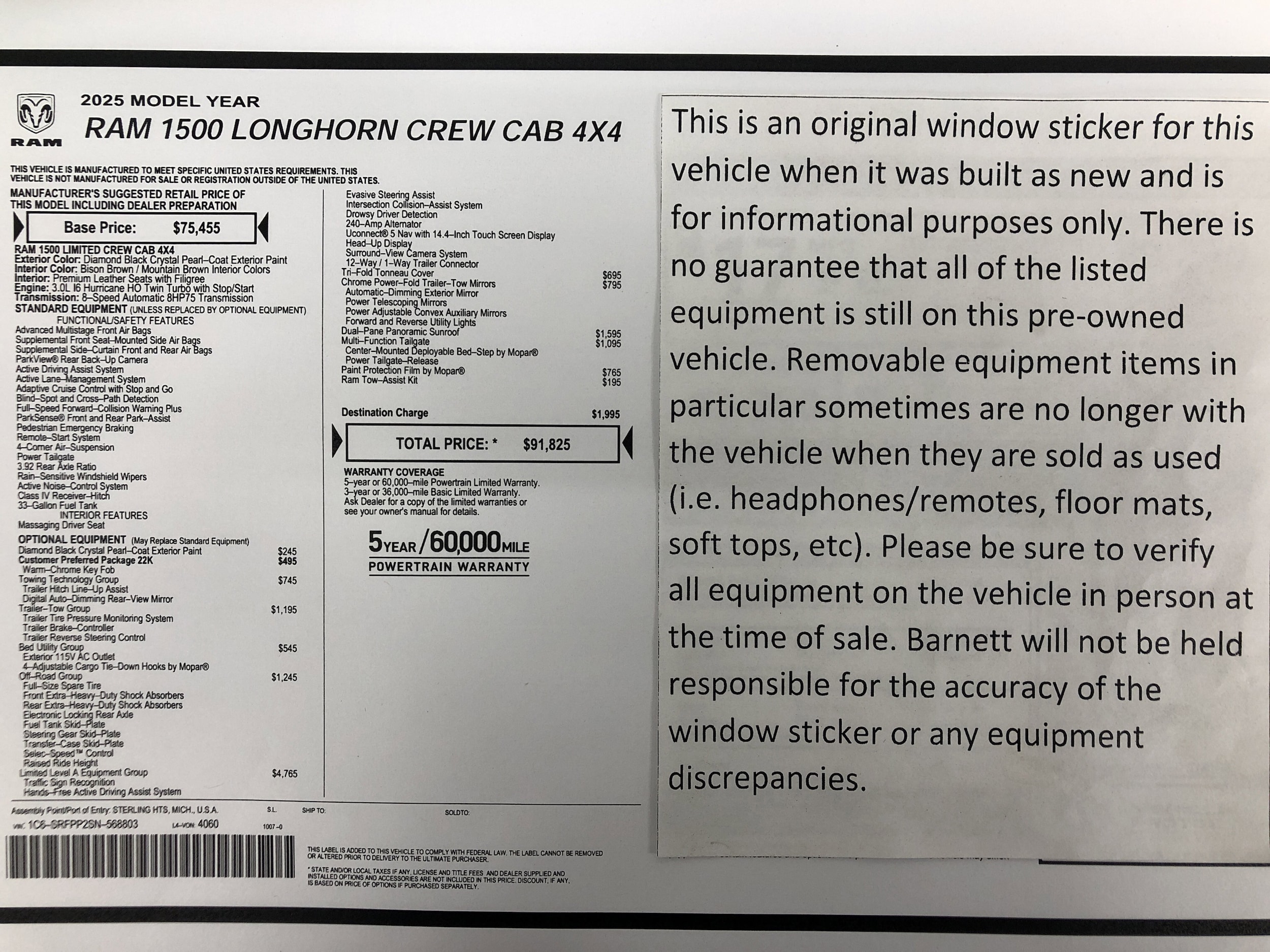 Used 2025 RAM Ram 1500 Pickup Limited with VIN 1C6SRFPP2SN568803 for sale in White Bear Lake, Minnesota