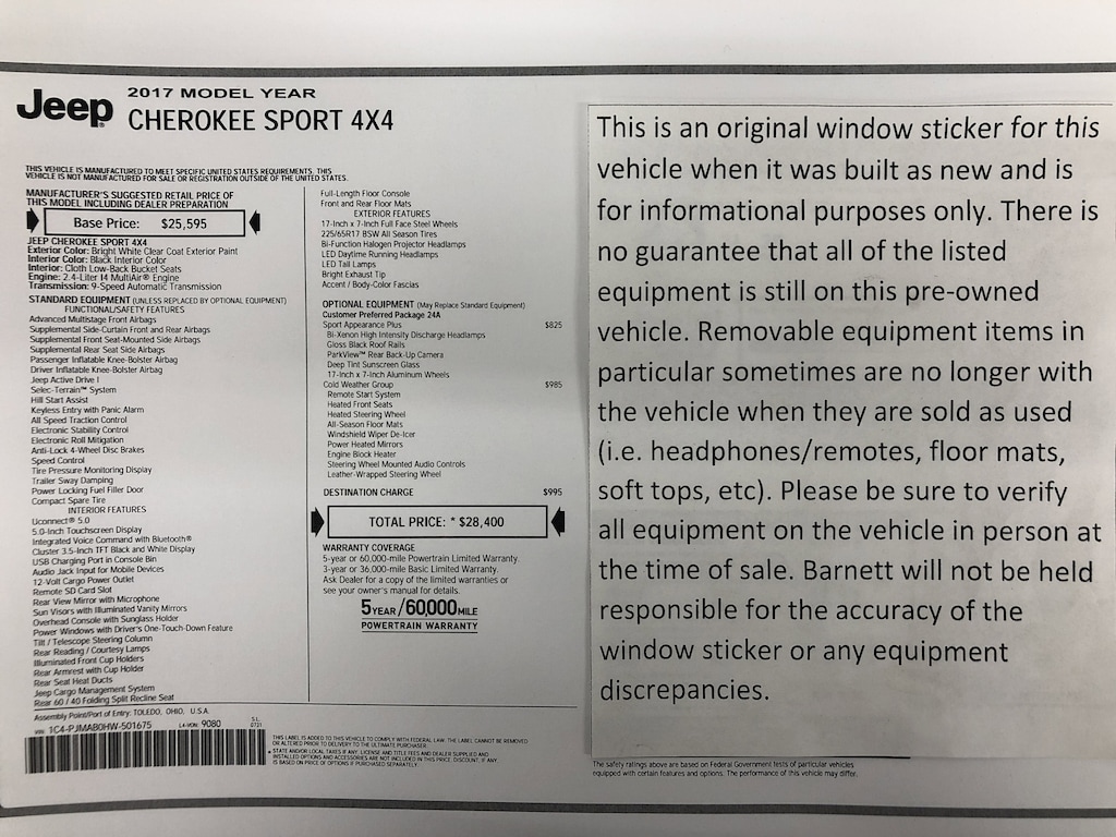 Used 2017 Jeep Cherokee Sport SUV