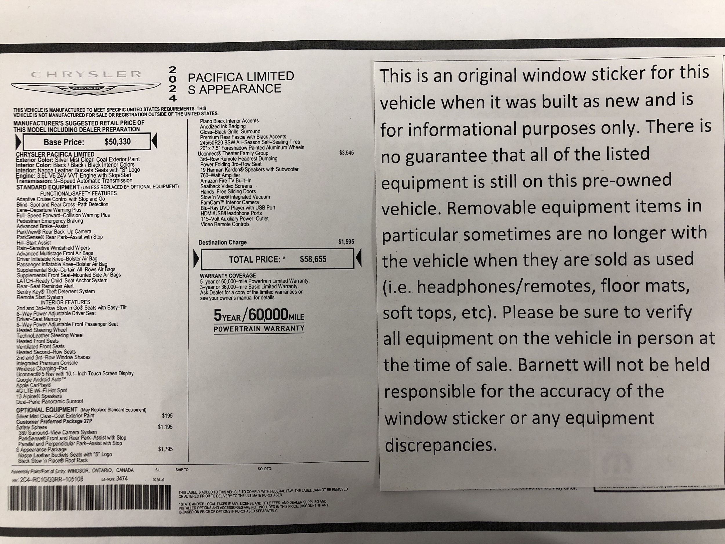 Used 2024 Chrysler Pacifica Limited with VIN 2C4RC1GG3RR105108 for sale in White Bear Lake, Minnesota