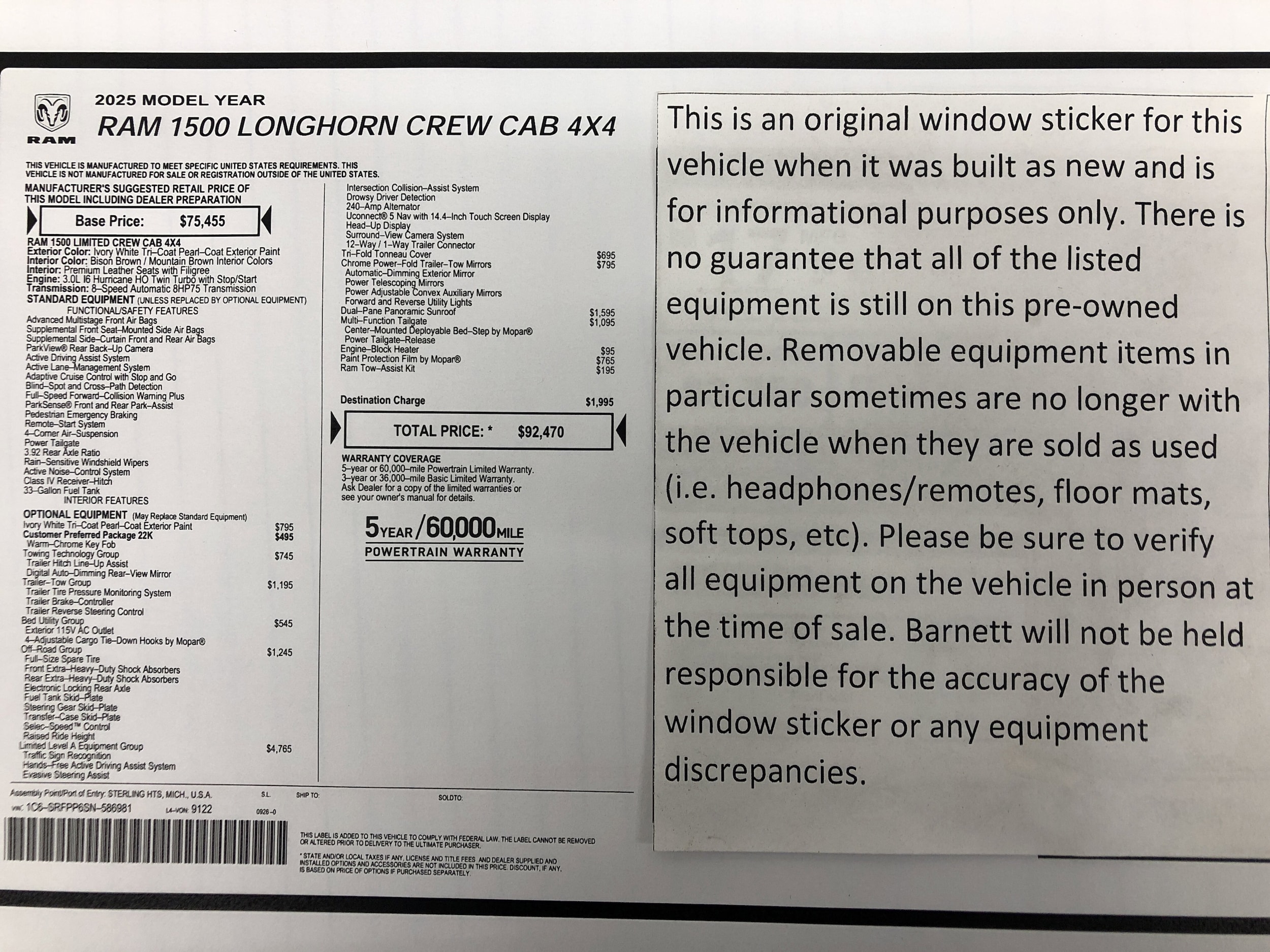 Used 2025 RAM Ram 1500 Pickup Limited Longhorn with VIN 1C6SRFPP6SN586981 for sale in White Bear Lake, Minnesota