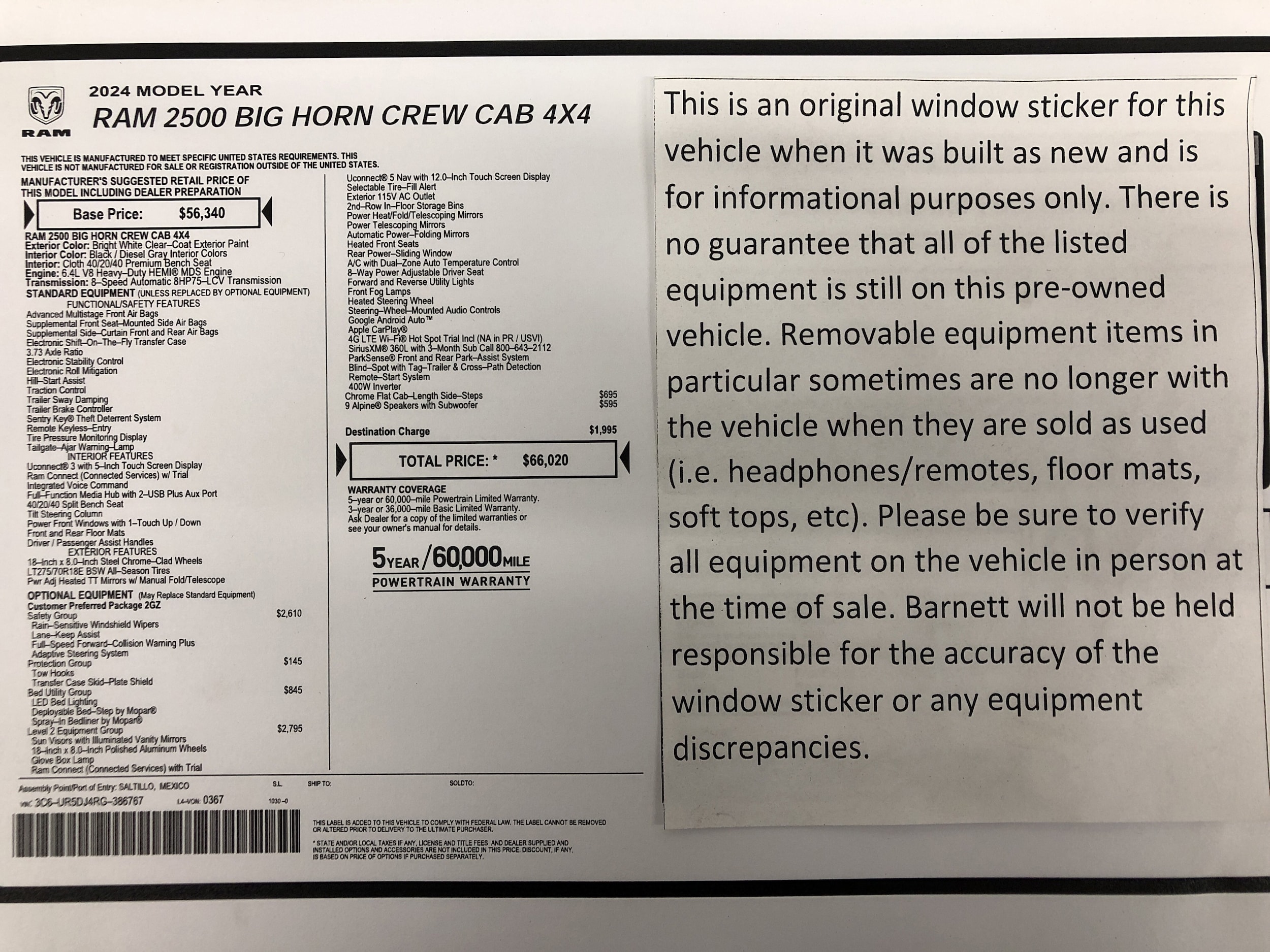 Certified 2024 RAM Ram 2500 Pickup Big Horn with VIN 3C6UR5DJ4RG386767 for sale in White Bear Lake, Minnesota