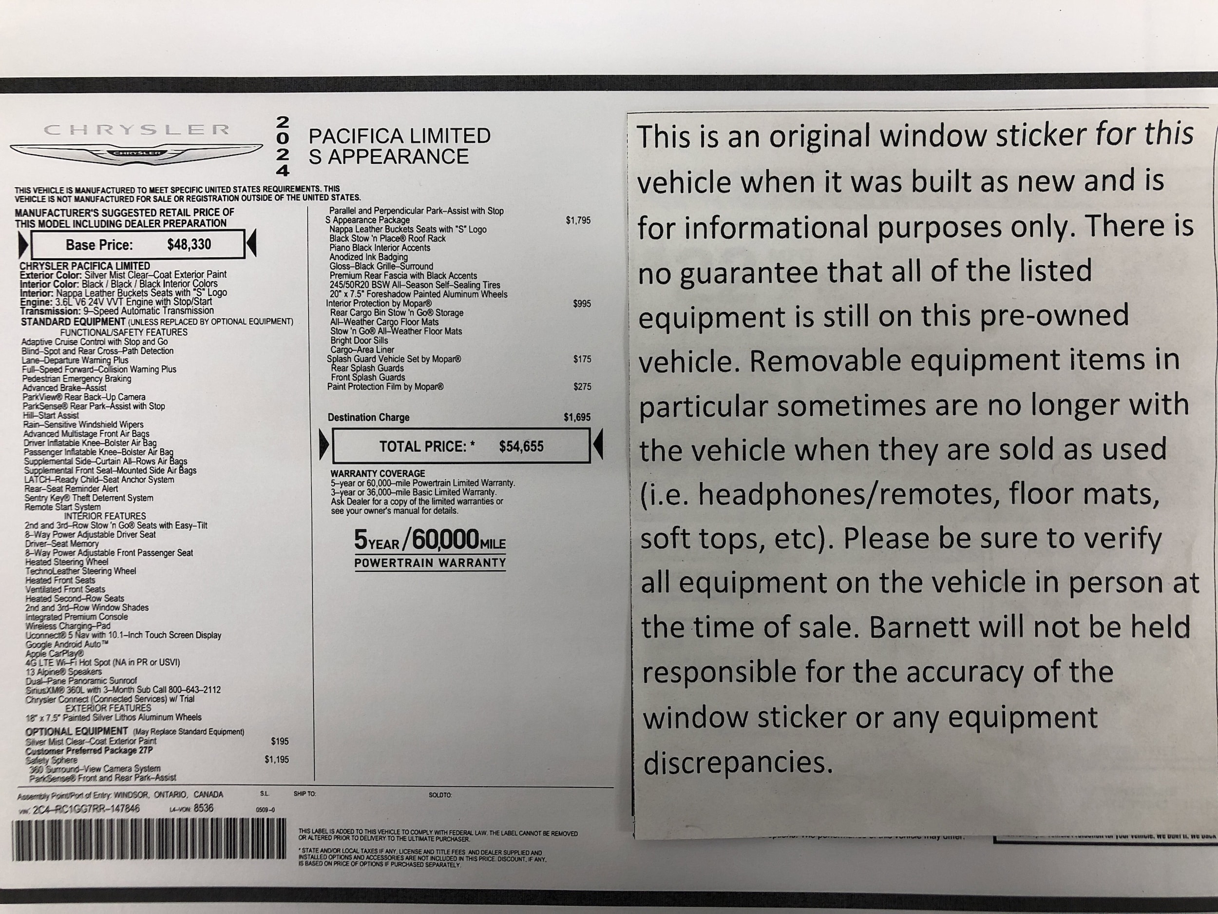 Used 2024 Chrysler Pacifica Limited with VIN 2C4RC1GG7RR147846 for sale in White Bear Lake, Minnesota