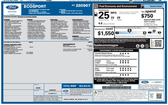 Used 2019 Ford Ecosport Titanium with VIN MAJ6S3KL1KC280967 for sale in Niagara Falls, NY