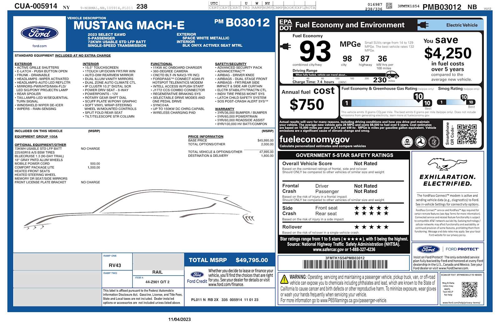 Used 2023 Ford Mustang Mach-E Select AWD with VIN 3FMTK1S54PMB03012 for sale in Niagara Falls, NY