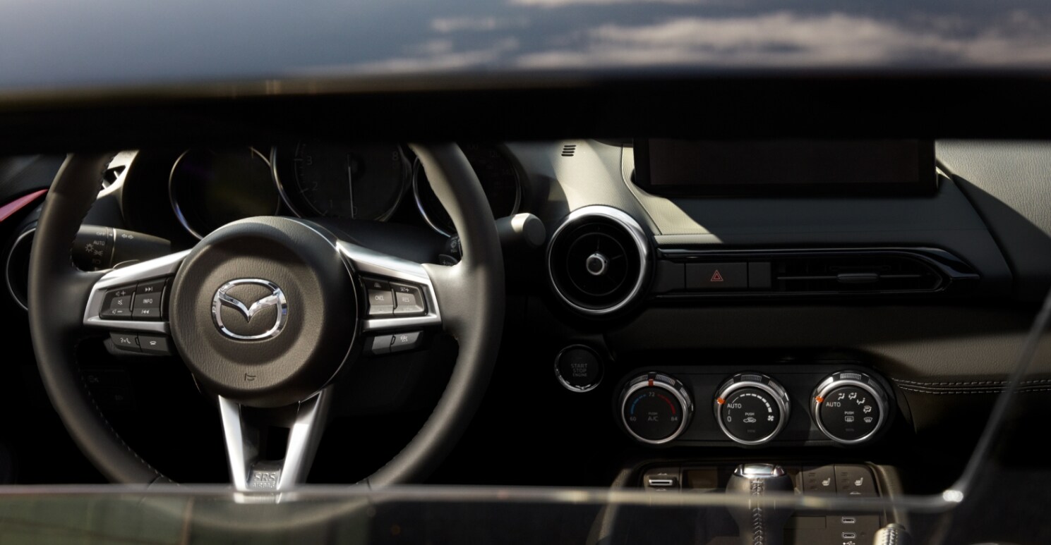 2026 Mazda MX-5 Miata RF interior 2026 Mazda MX-5 Miata RF interior front view from sunroof.