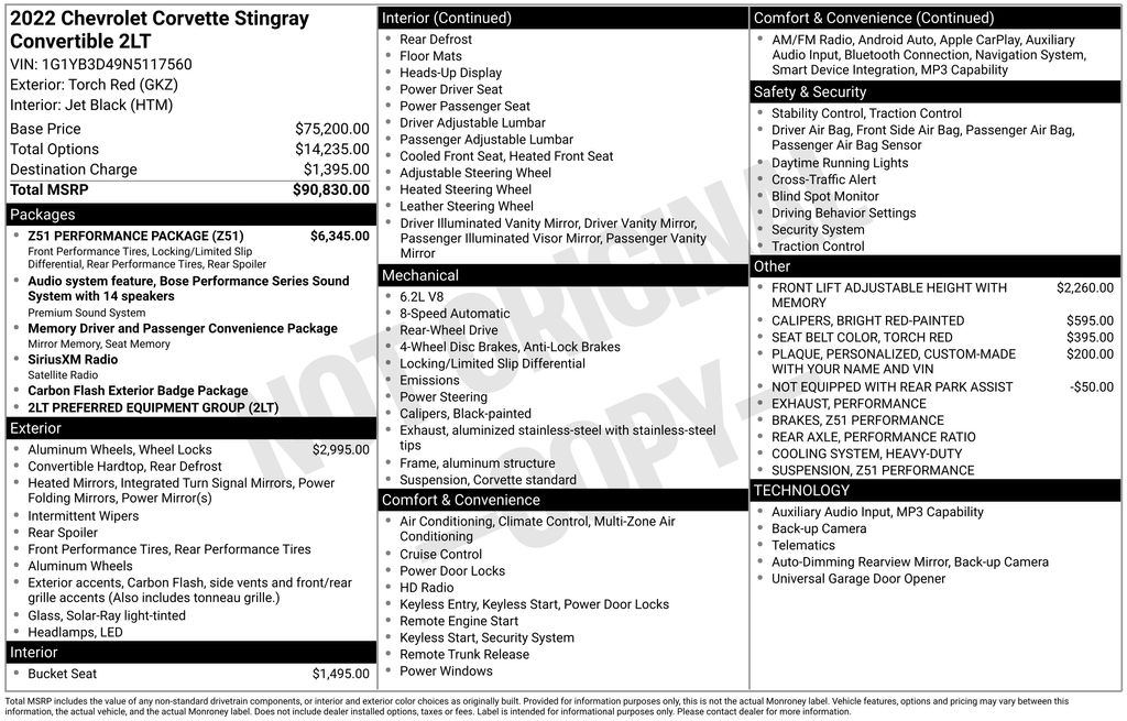 2022 Chevrolet Corvette Stingray Convertible 2LT's photo