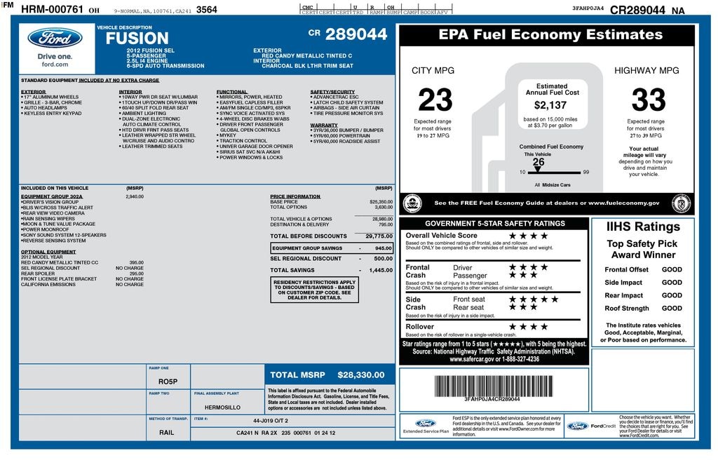 Used 2012 Ford Fusion SEL Sedan