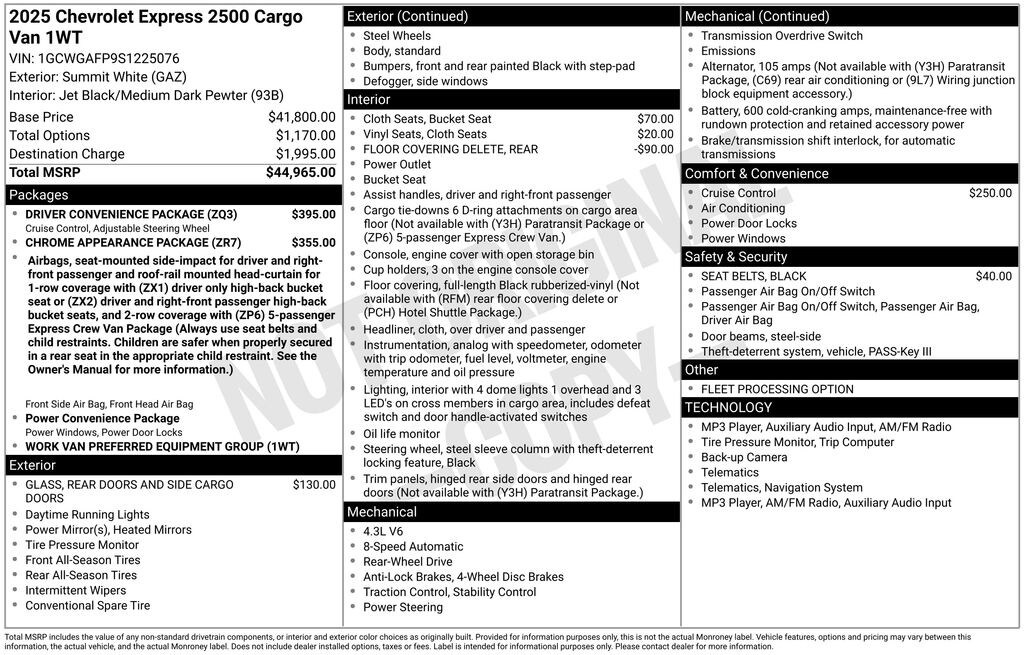 Used 2025 Chevrolet Express 2500 Work Van Cargo Van