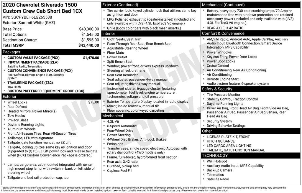 Used 2020 Chevrolet Silverado 1500 Custom Truck