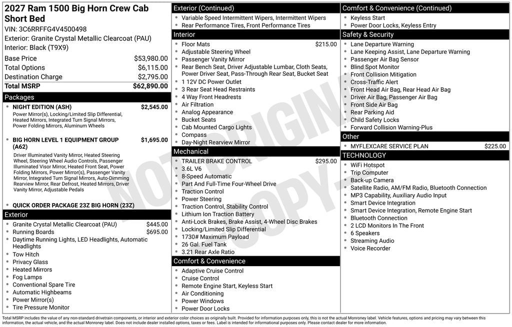 New 2027 Ram 1500 BIG HORN CREW CAB 4X4 5'7 BOX Pickup