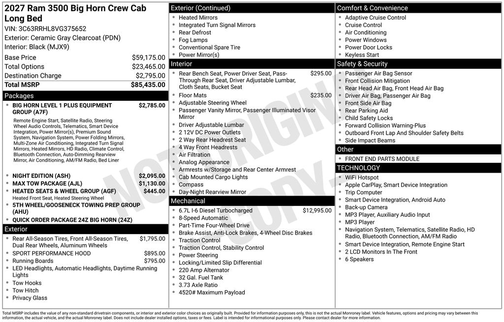 New 2027 Ram 3500 Big Horn Pickup