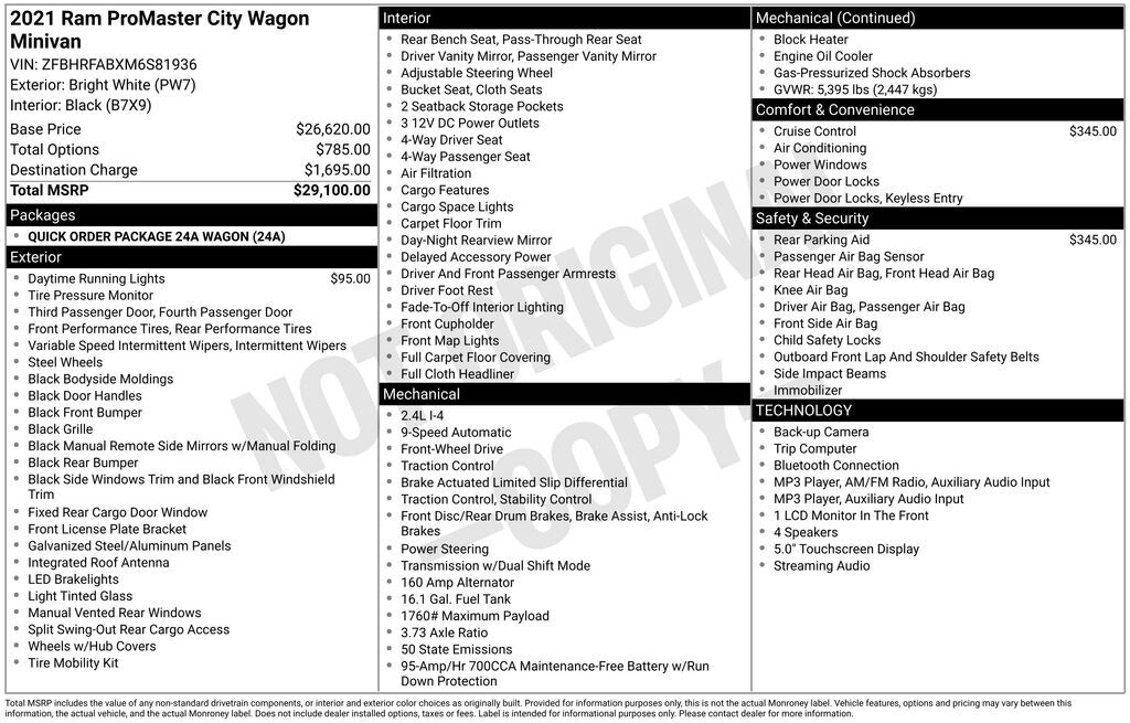 Used 2021 Ram Promaster City Base Wagon