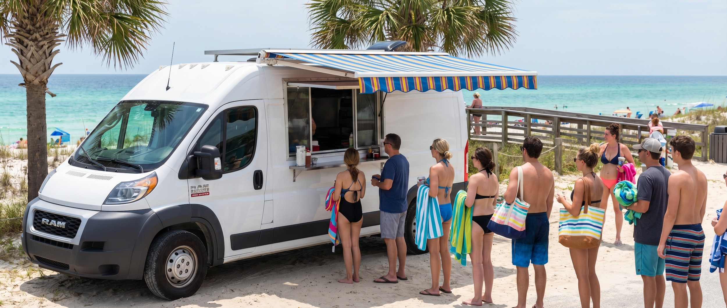 Ram ProMaster food truck conversion serving customers in Panama City, FL