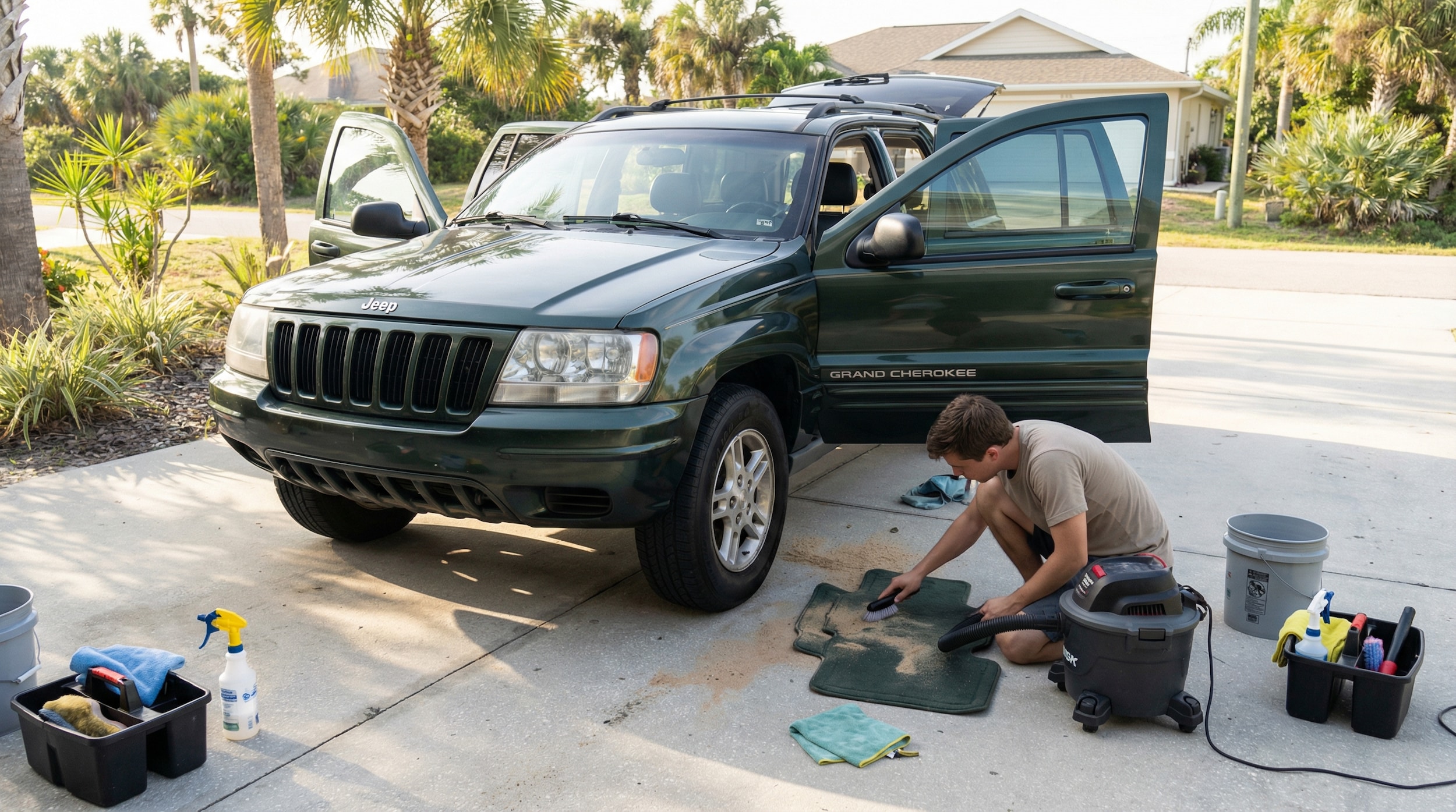 Vehicle interior detailing after beach season in Panama City FL