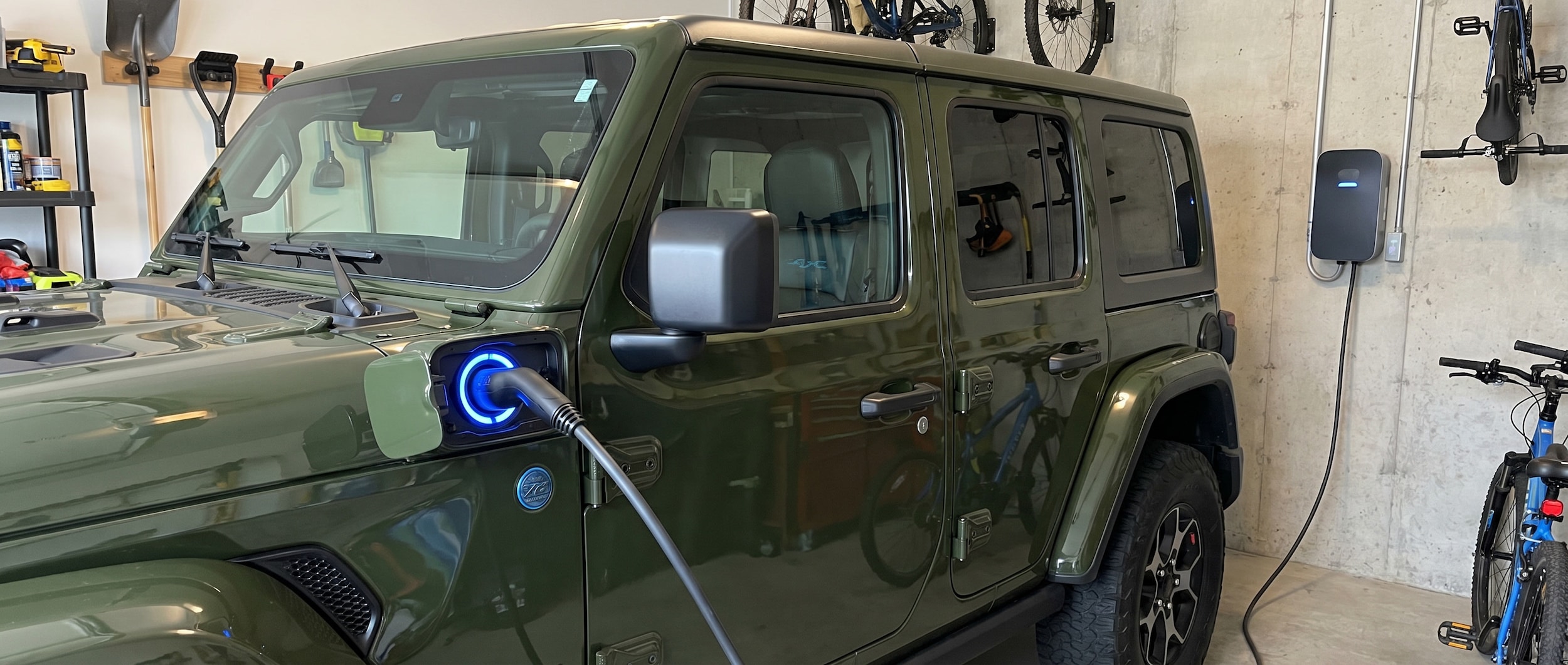 Jeep 4xe home charging setup in Panama City FL residential garage