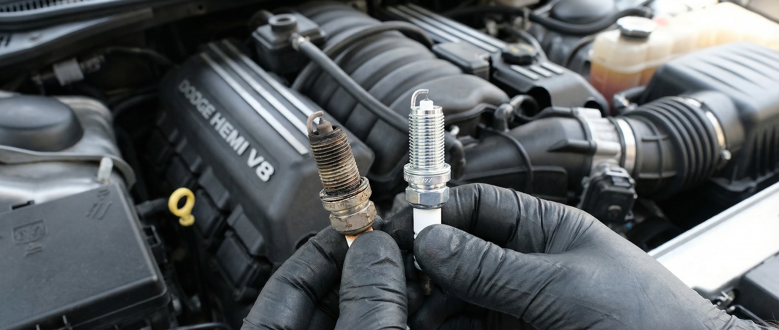 Worn versus new spark plugs comparison for Chrysler Dodge Jeep Ram vehicles in Birmingham AL