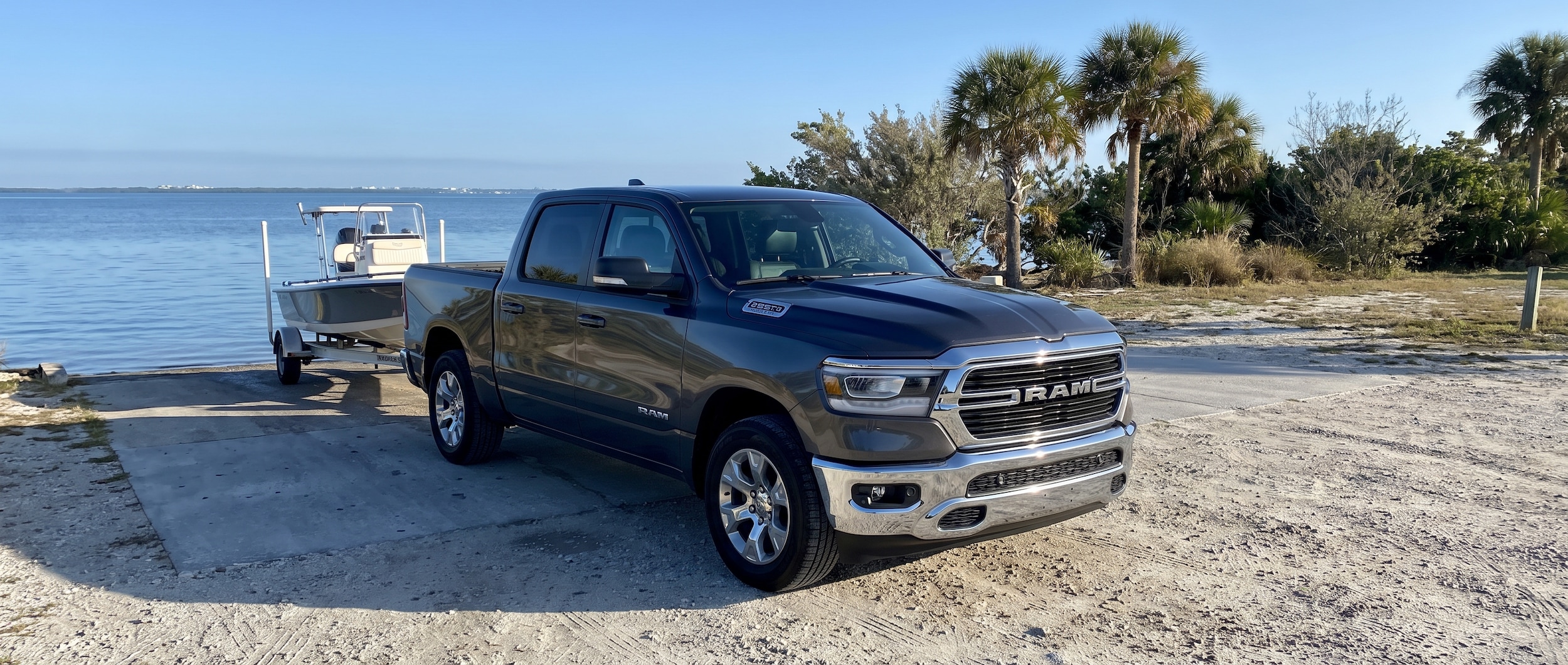 Used Ram 1500 Big Horn crew cab at a Gulf Coast boat ramp near Panama City FL