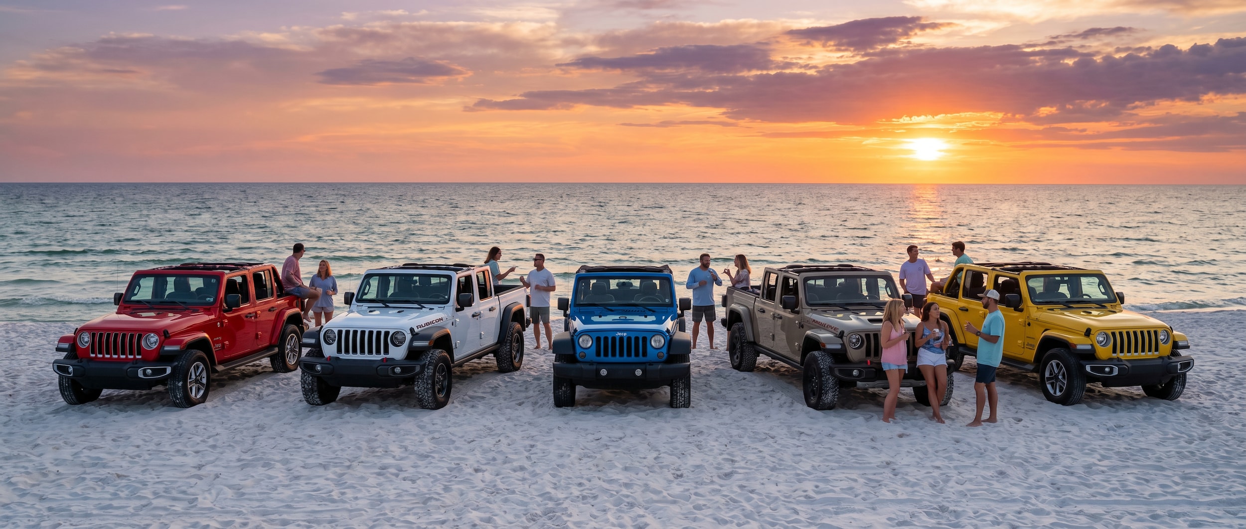 Jeep Wrangler Rubicon navigating sand dunes during Florida Jeep Jam in Panama City.