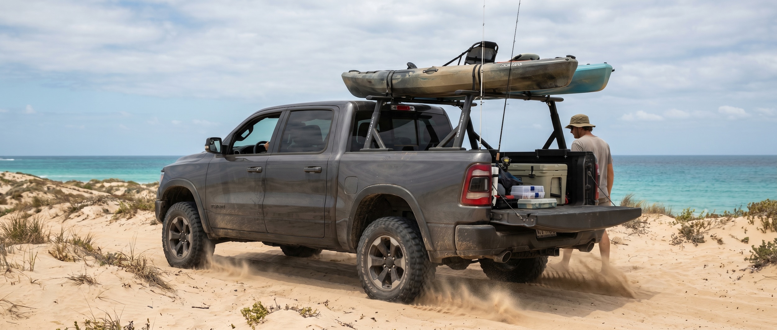 Ram Rebel off-road truck on Panama City FL beach access road